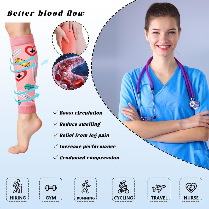Hercicy 6 Pairs Nurses Week Appreciation Gifts Calf Compression Sleeve for Women Footless Compression Socks Support Sports Elastic Leg Sleeve for Nursing Week Graduation Thank You Gift(Classic)