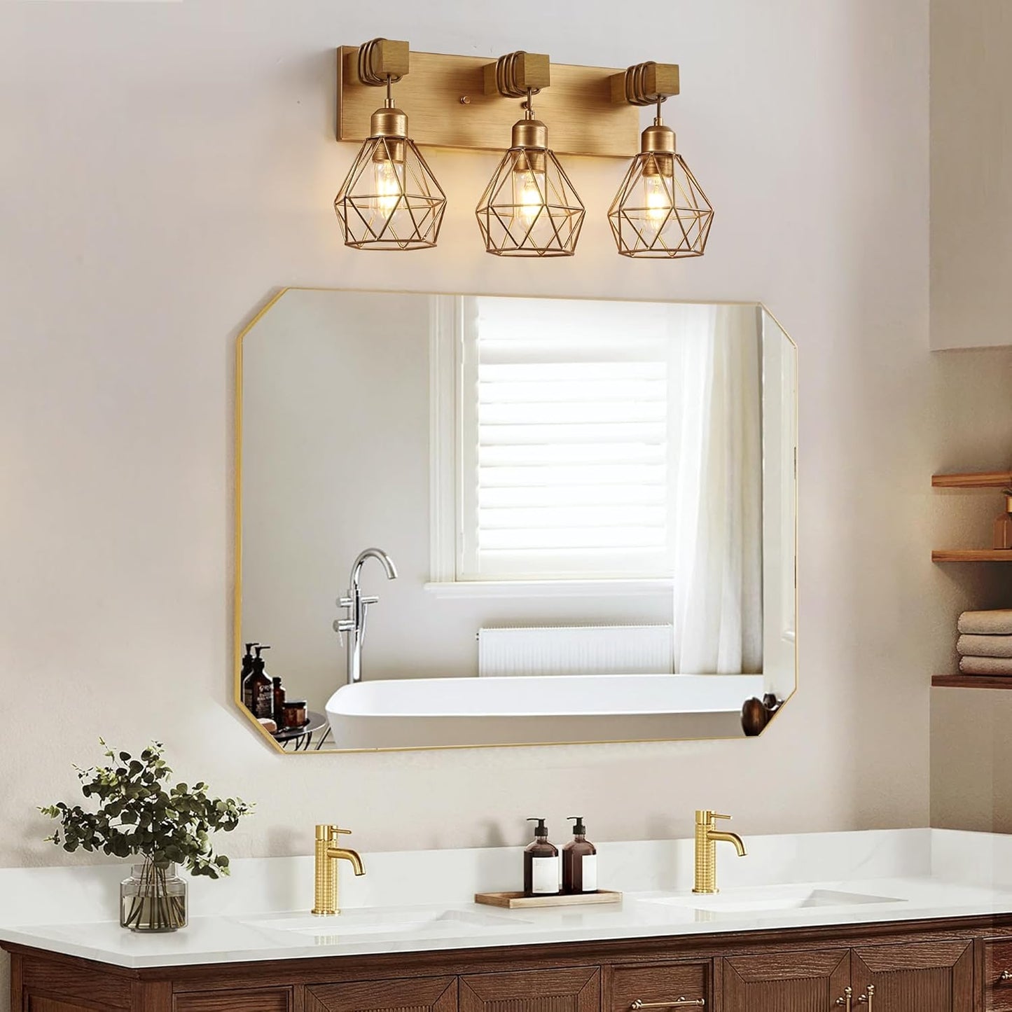 Farmhouse 3-Light Bathroom Vanity Light Fixture - Rustic White Wood Sconces for Mirror