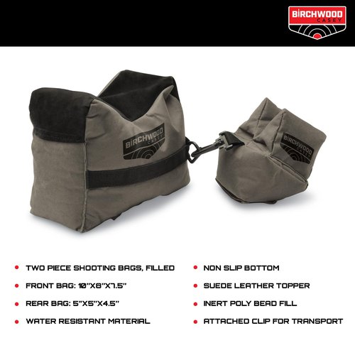 Birchwood Casey Gun Rest Filled | Durable Water-Resistant Front & Rear Shooting Bags with Inert Poly Bead Fill, Non-Slip Bottom & Suede Leather Topper