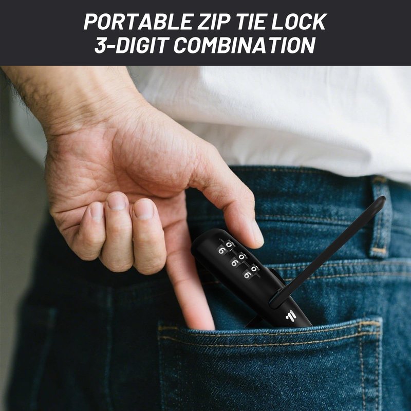 Zip Tie Lock,Adjustable Cable Lock with Stainless Steel Core,Multi-Purpose Cable Lock for Bike Rack Lock,French Door, Stroller & Cabinet,Drawers, Gates (1, Black)