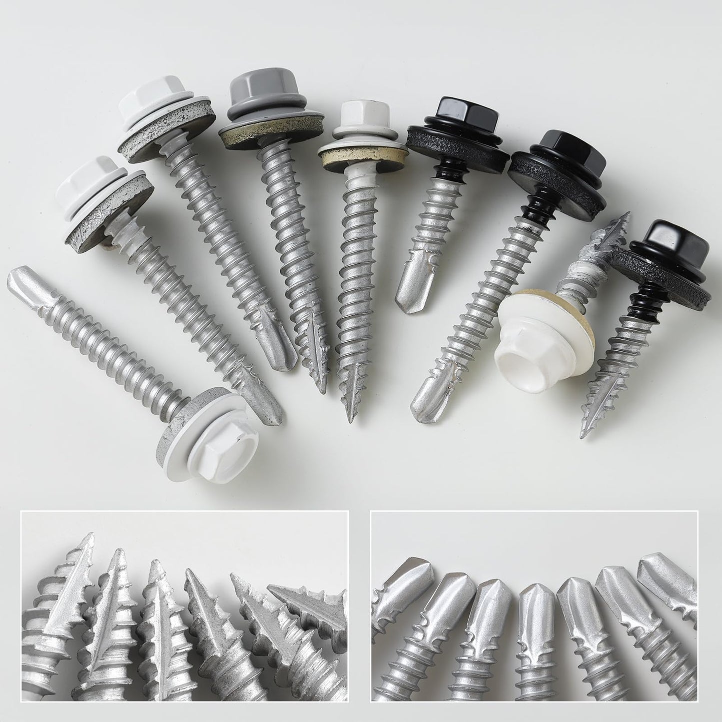 BNUOK #10 x 1 in Self-Drilling Metal Roofing Screws,Sheet Metal Roof Screw,EPDM Washer,Black Hex Head,with Hex Driver Bit(1LBs,85Pcs)