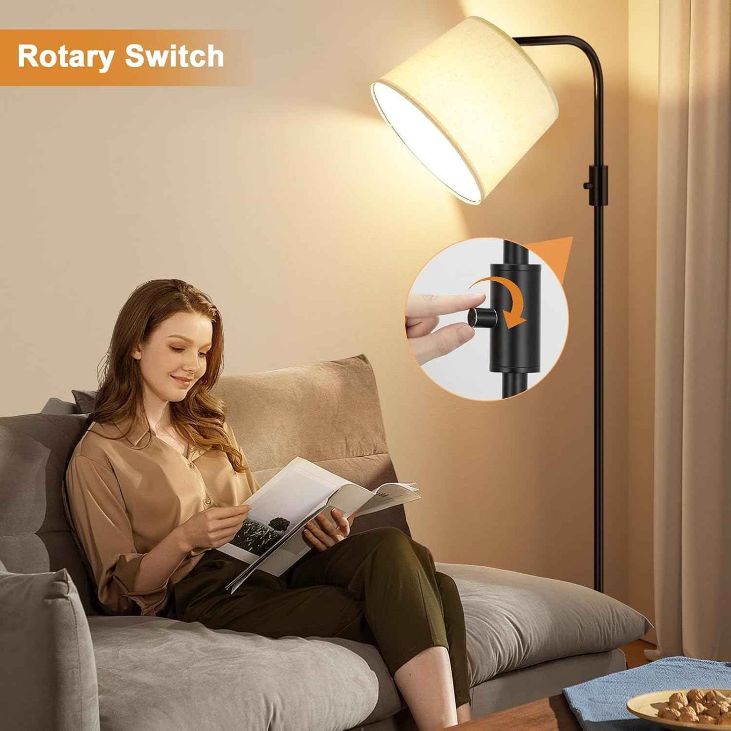 Modern Dimmable Floor Lamp with 9W LED Bulbs - Stylish Standing Light for Living Room & Bedroom (Gold & White)