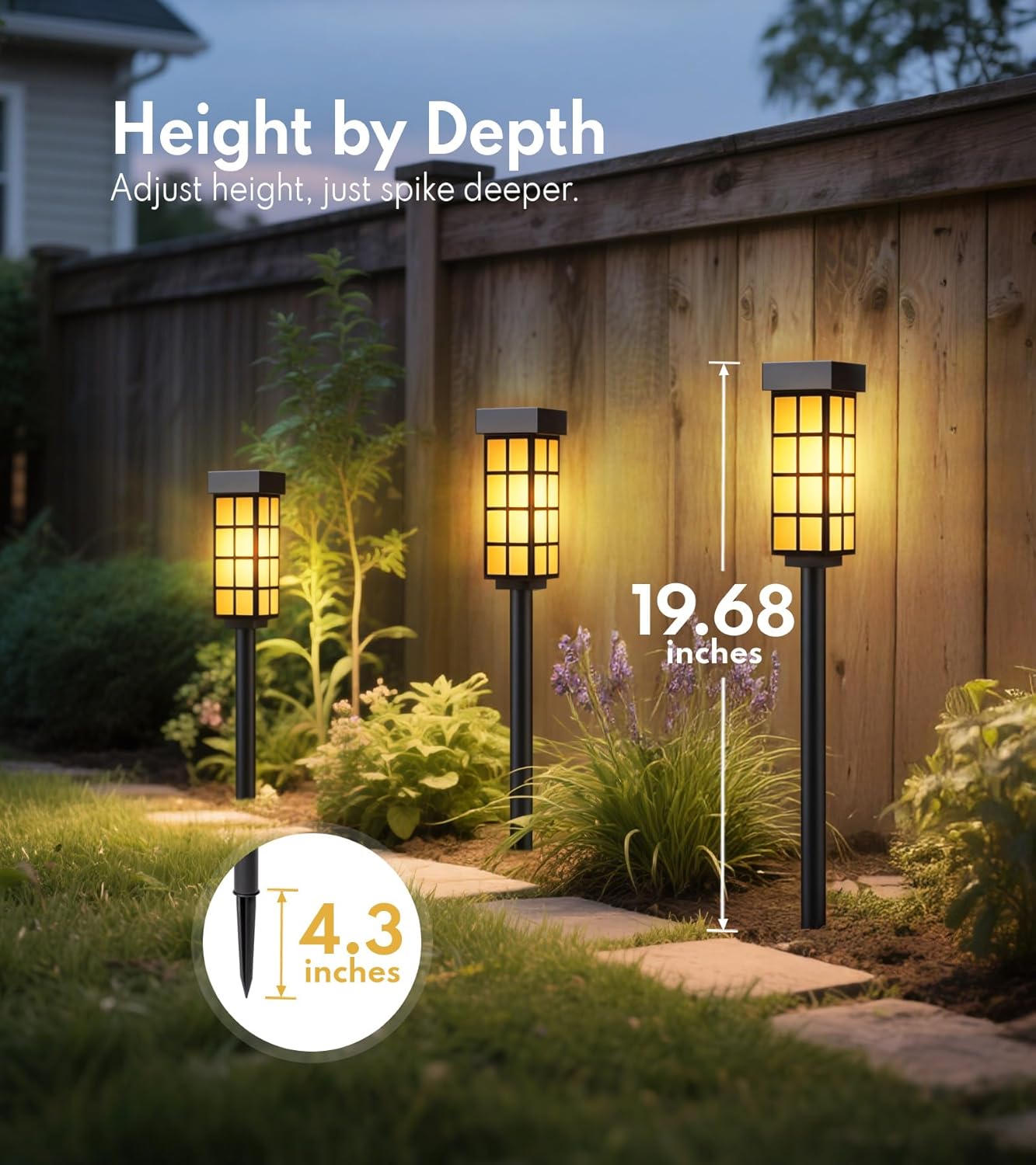 24" Solar Pathway Lights - 8 Pack Outdoor Garden Lights with Auto On/Off, Waterproof IP65