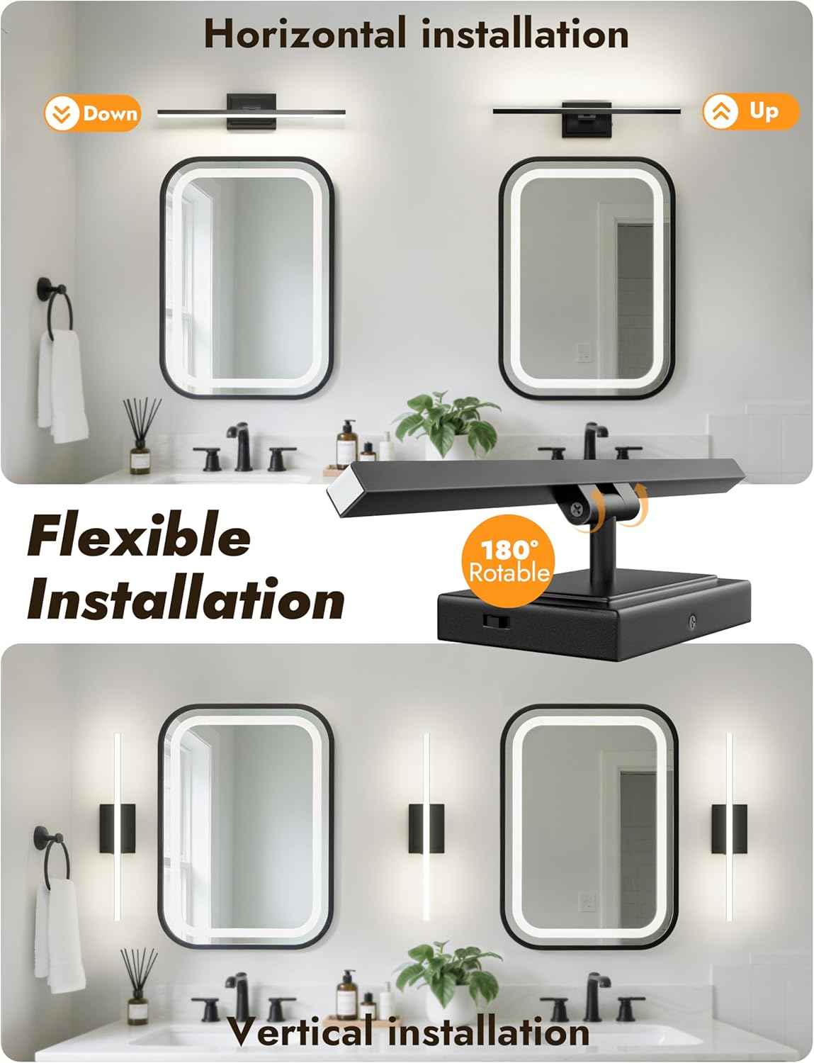NIORSUN 24-Inch Dimmable LED Bathroom Vanity Light Fixture - Modern Black Over Mirror Lighting, 5CCT, ETL Certified