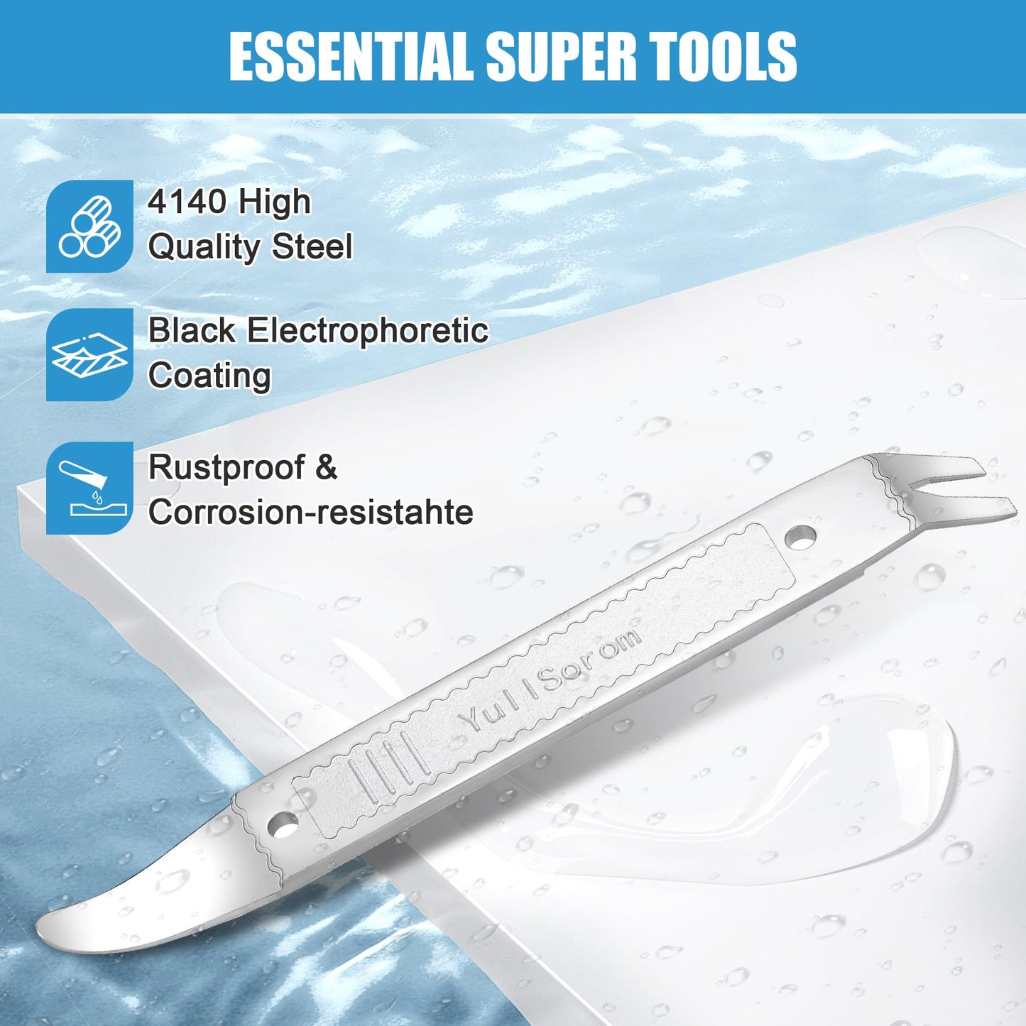 4140 Dual-purpose Steel Pry Bar, Multi-Function Trim Removal Tool for Automotive Panel,Planes Panel, Interior &exterior Trim Removal (Silver Pry Tool 1pc)