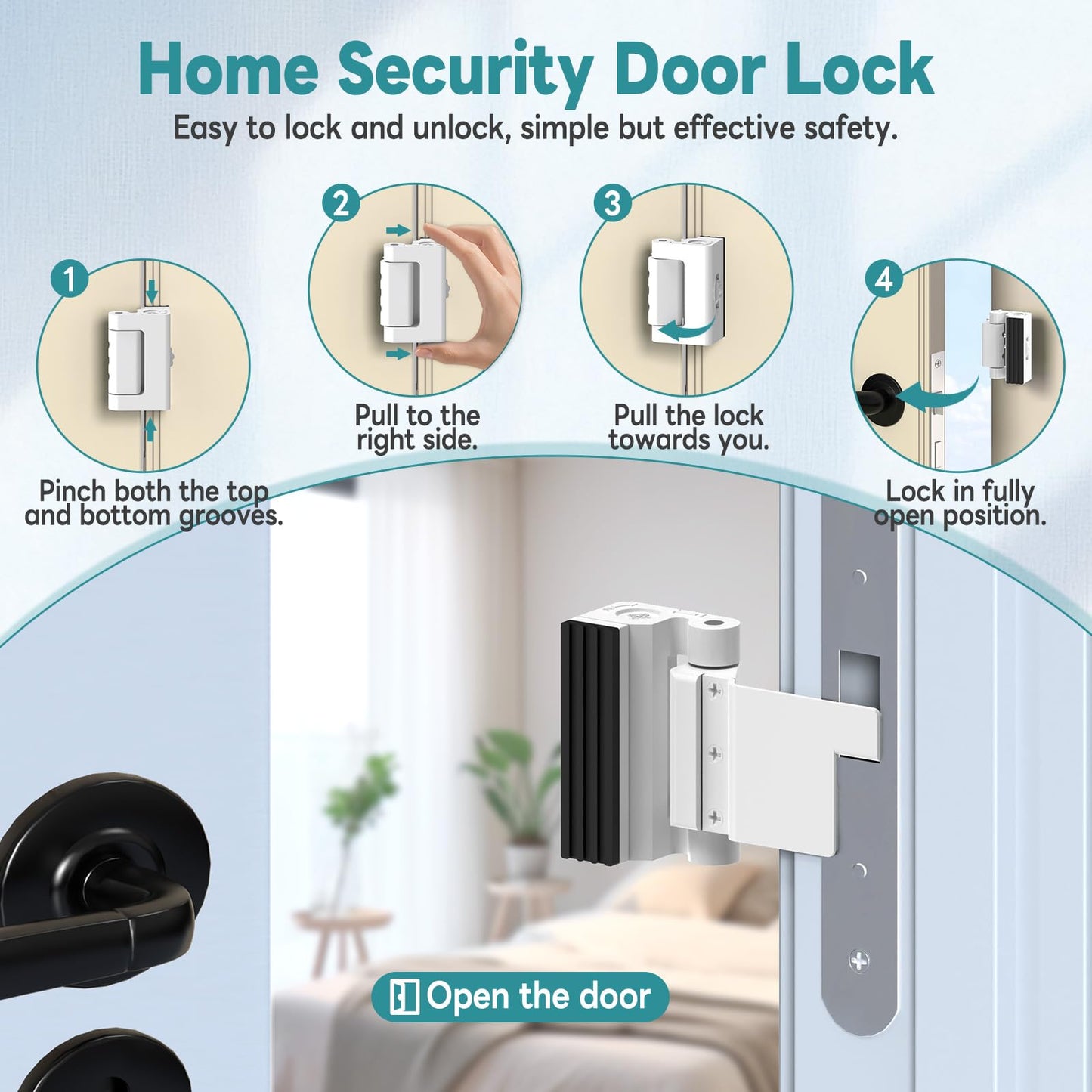 StickNGo Upgraded Portable Security Door Reinforcement Lock - No Drilling Flip Lock Latch Prevents Unauthorized Entry Fits Inward-Opening Doors, Apartment, Hotel, Travel (White-1 Pc)