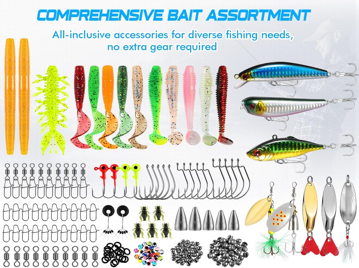 PLUSINNO Fishing Lures - 137-Piece Tackle Box with Crankbaits, Hooks & Weights - Ideal Gift for Men