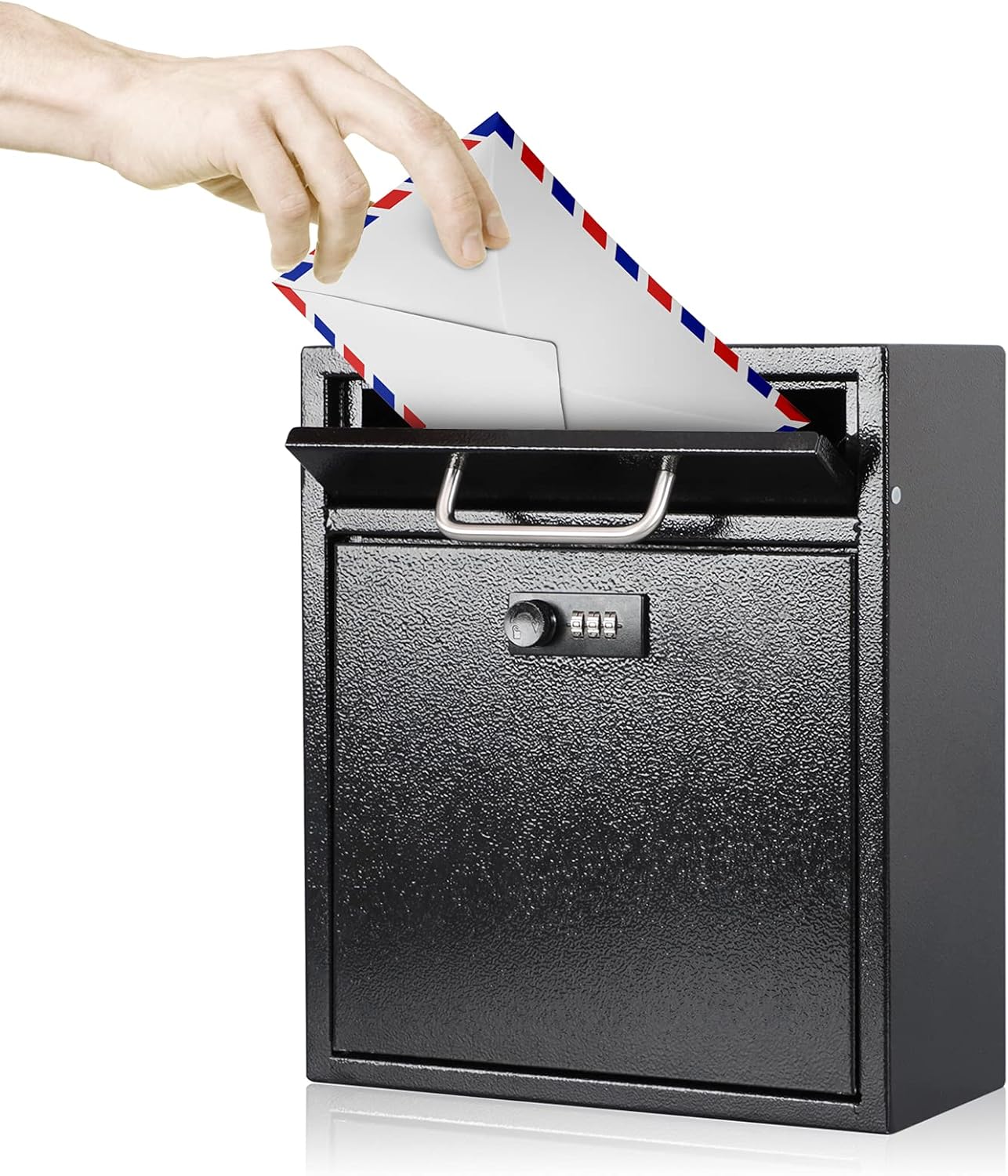 Secure Wall-Mount Mailbox with Lock | KYODOLED Large Steel Drop Box, Black, 16.2H x 11.22L x 4.72W