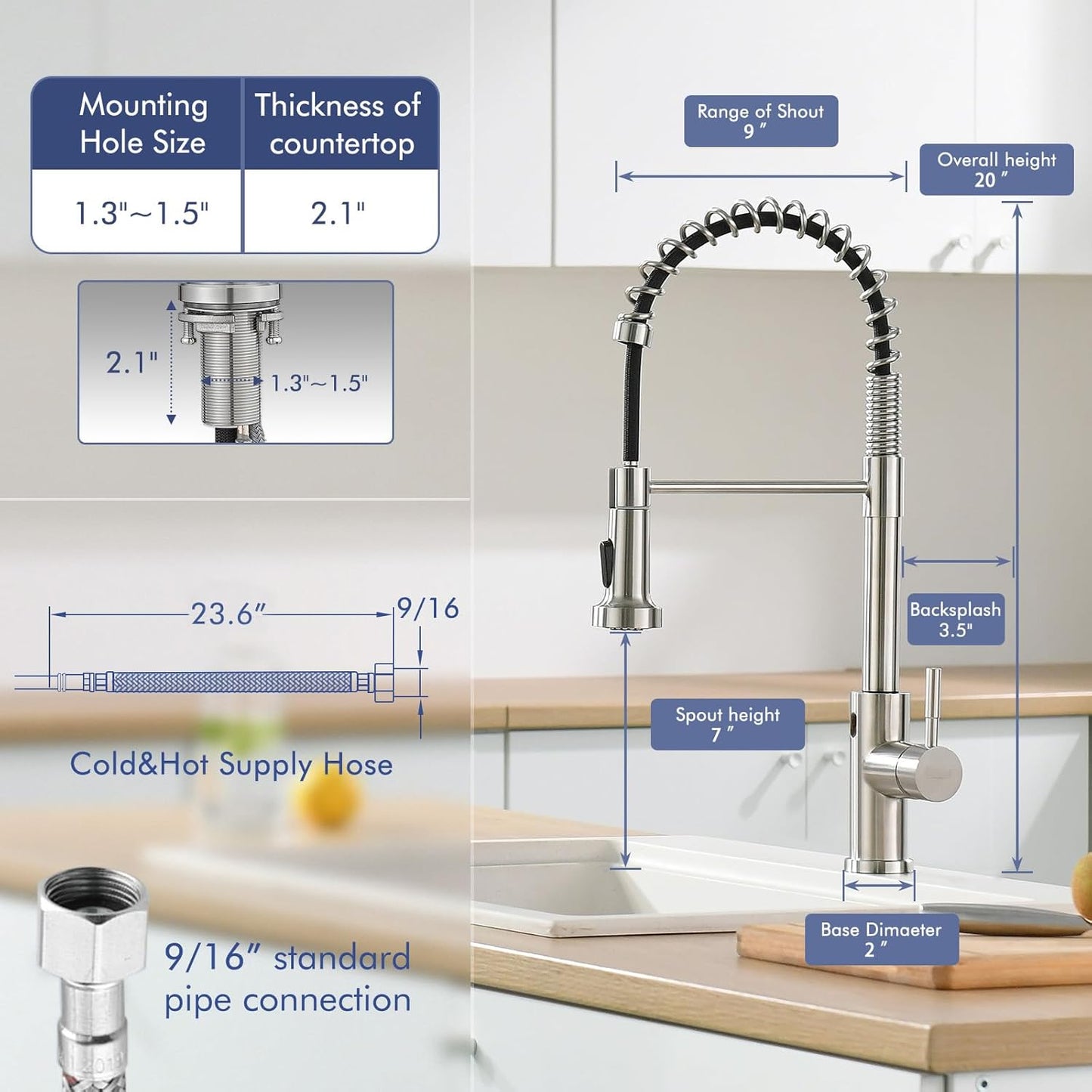 Matte Black Kitchen Faucet with Soap Dispenser - Commercial Single Handle Pull Down Sprayer