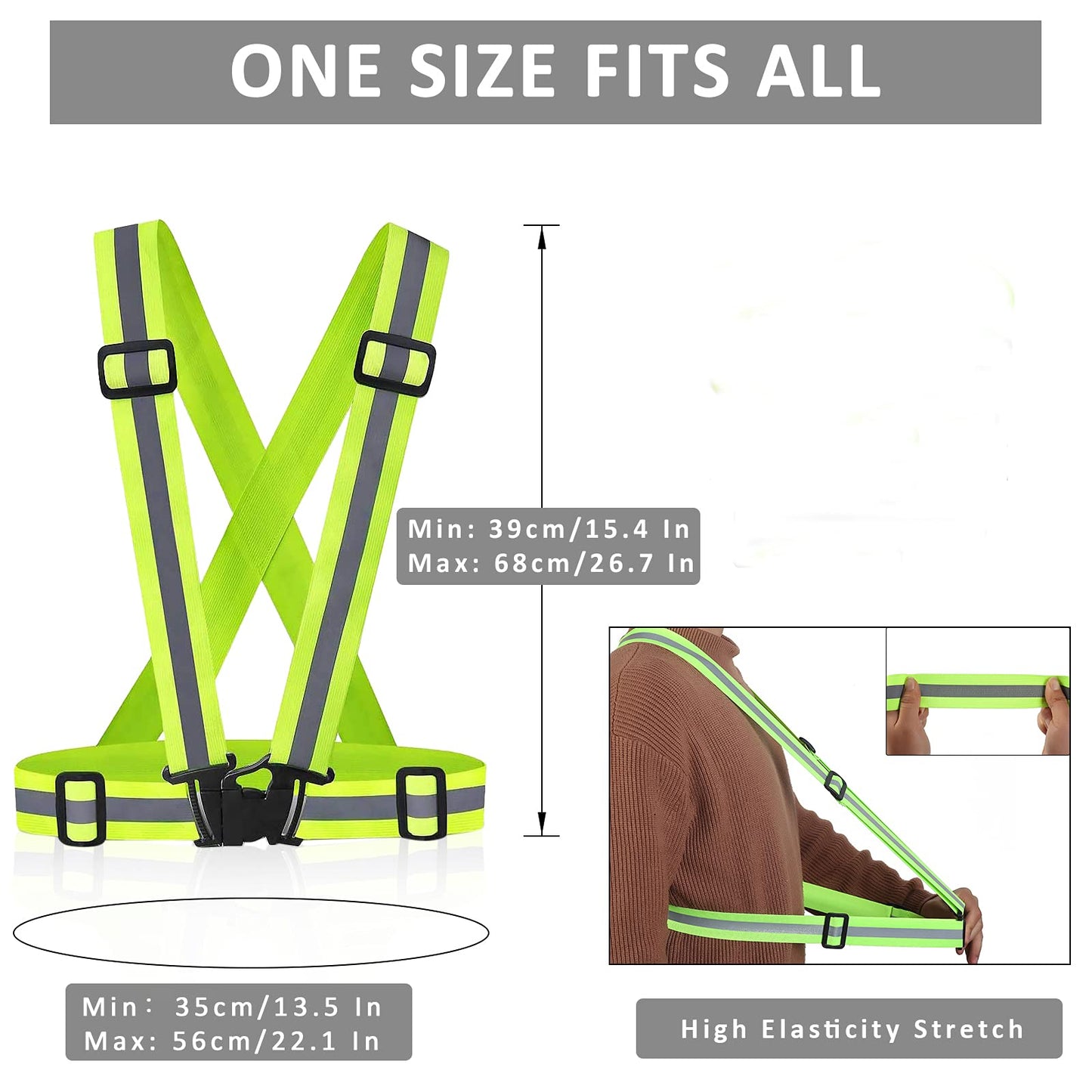 Miushion Reflective Vest | Safety & High Visibility for Running, Jogging, Dog Walking, Cycling | Adjustable & Elastic Reflector Fits Outdoor Clothing (Pack of 10, Orange & Green)