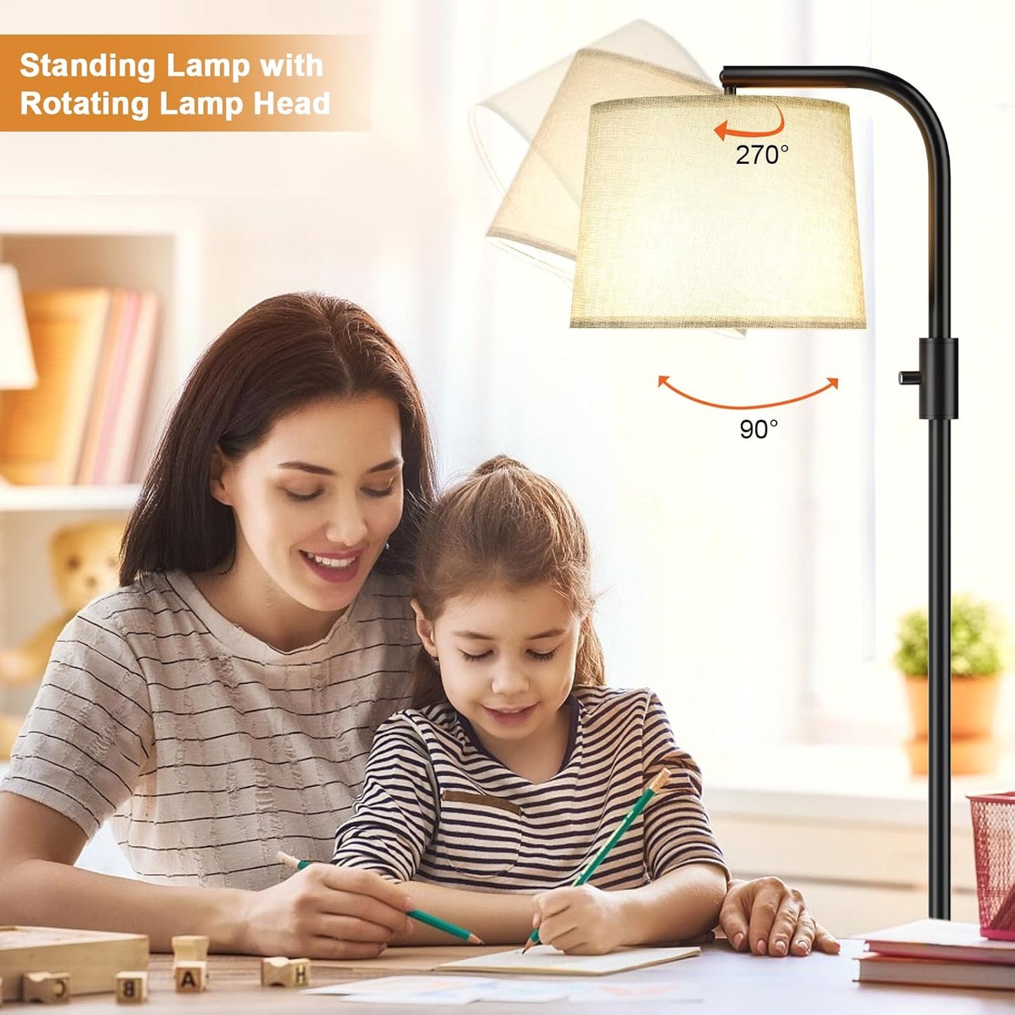 Modern Dimmable Floor Lamp with 9W LED Bulbs - Stylish Standing Light for Living Room & Bedroom (Gold & White)