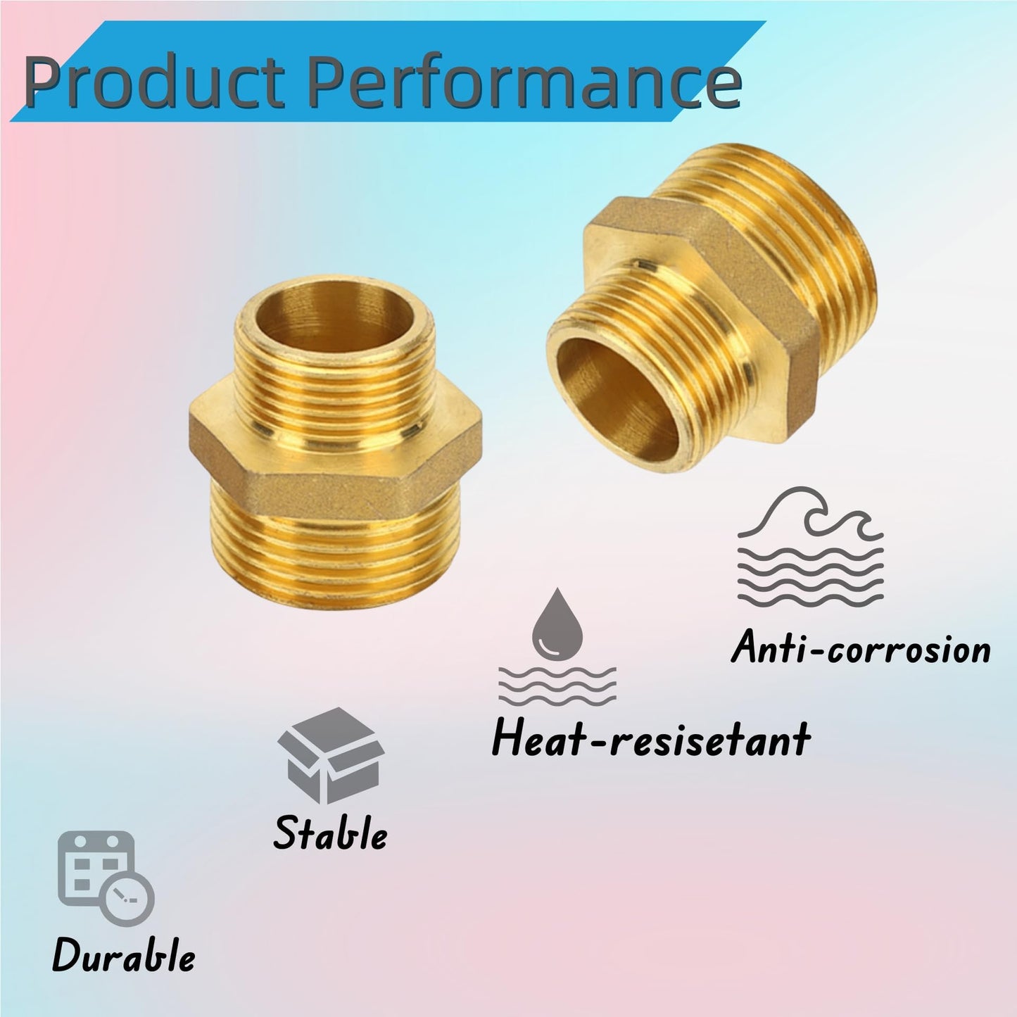 3pcs 3/4'' NPT x 1/2'' NPT Brass Hex Nipple,Brass Reducer 3/4 to 1/2 Adapter Pipe Fitting Reducing Solid Hex Nipple,3/4 male to 1/2 male Reducer Pipe Fitting for Connect Gas Water Pipe Systems