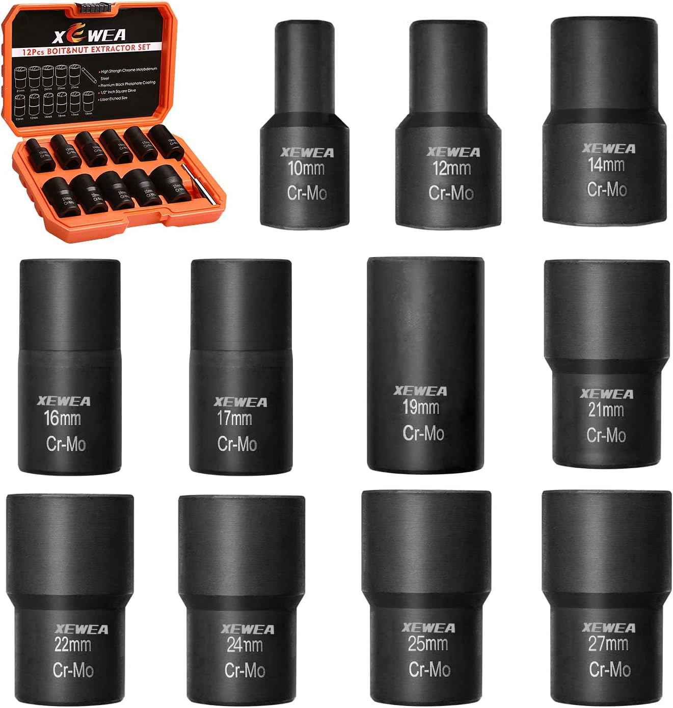 15PCS Lug Nut Removal Tool Set - Easy Out Twist Socket Extractor for Damaged & Rusted Bolts