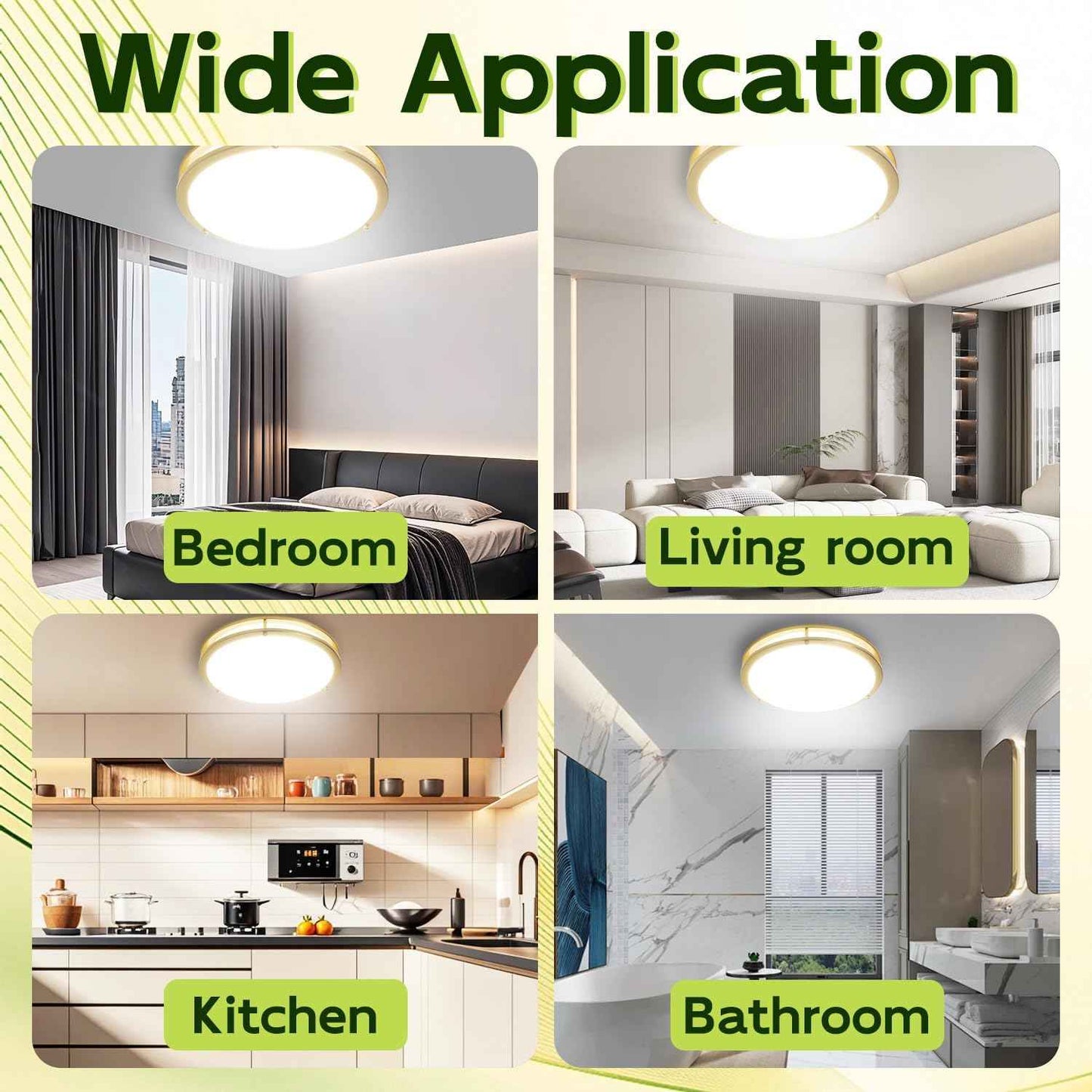 Adjustable 13-Inch Gold LED Flush Mount Ceiling Light Fixture - Dimmable 2700K-5000K for Hallway, Bathroom & Kitchen (2-Pack)