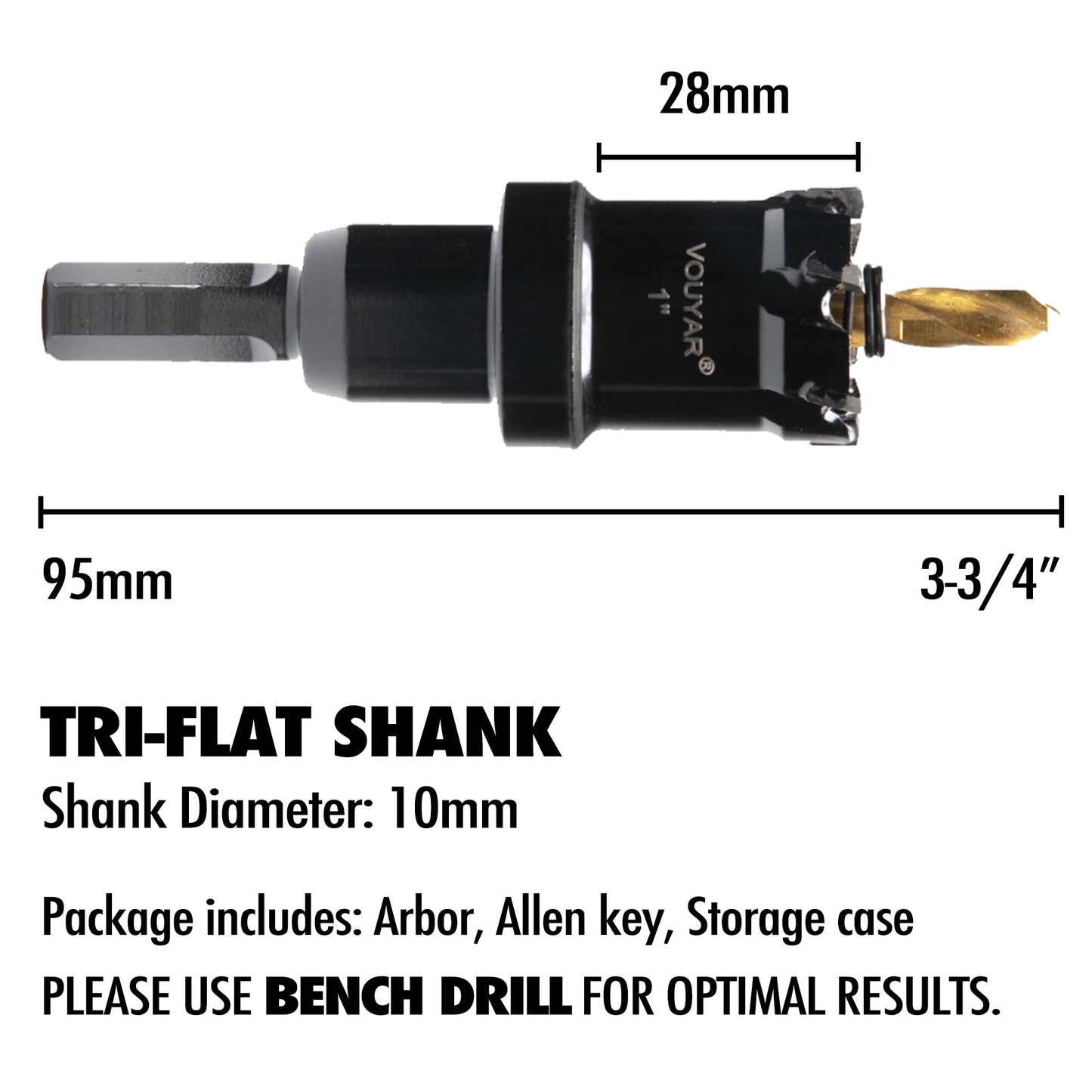 Vouyar 1" Tungsten Carbide Tipped Hole Saw Drill Bit for Hard Metal, 25.4mm Hole Cutter for Sheet Metal, Stainless Steel, Iron, Wood, Plastic