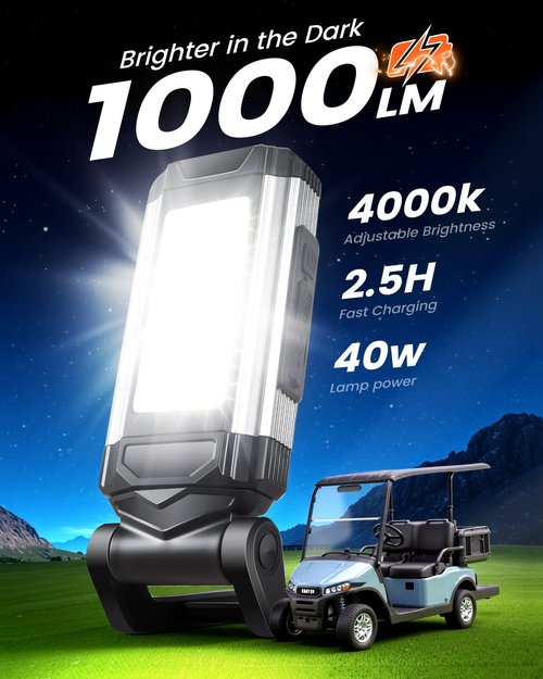 Golf Cart Lights with Magnetic Charging & 360° Rotation - LED Dome Light Accessories Featuring Hook/Carabiner, 7 Modes, Power Bank - for Camping, Hunting(1)