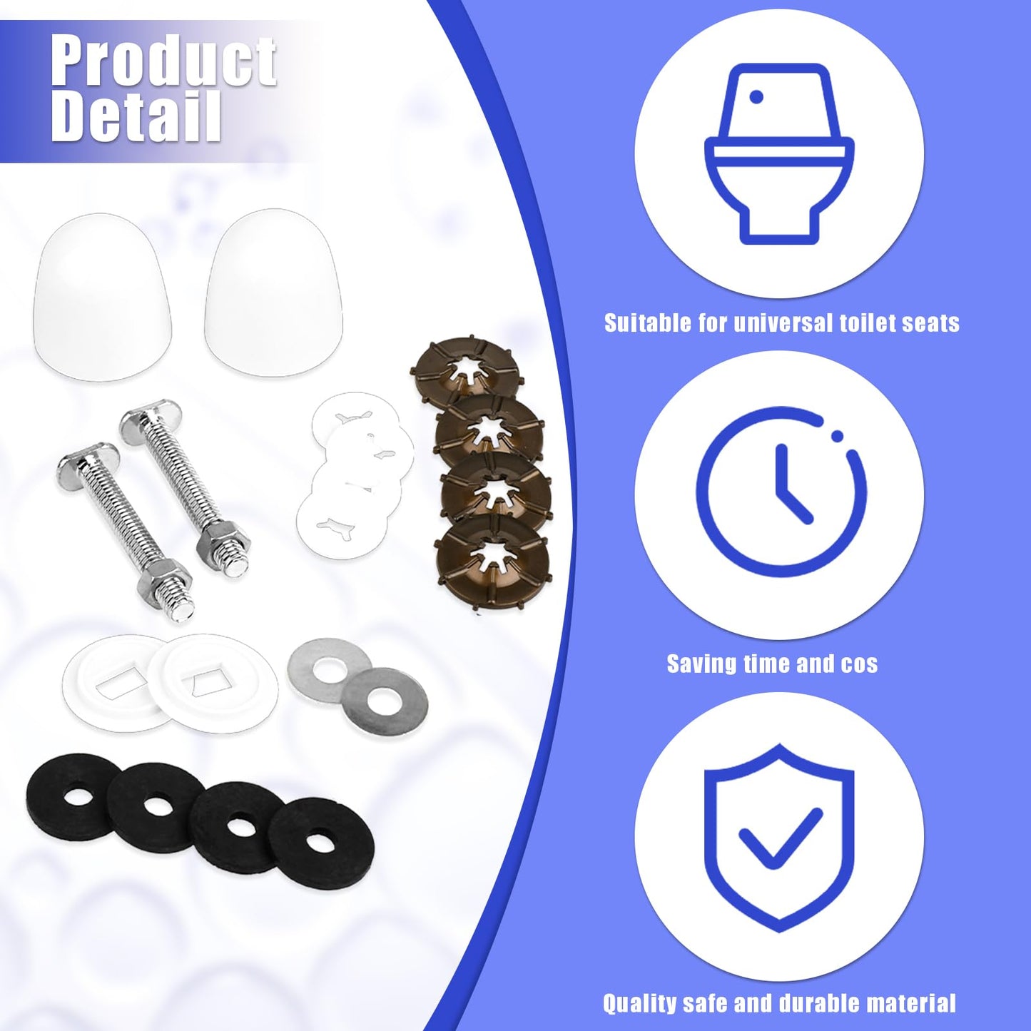 Toilet Floor Bolts and Caps Set, Universal Toilet Flange Repair Kit Stainless Steel Toilet Fixing Bolts and Nuts Set America Standard Toilet Parts Including Toilet Bolt Caps Closet Bolts and Washers