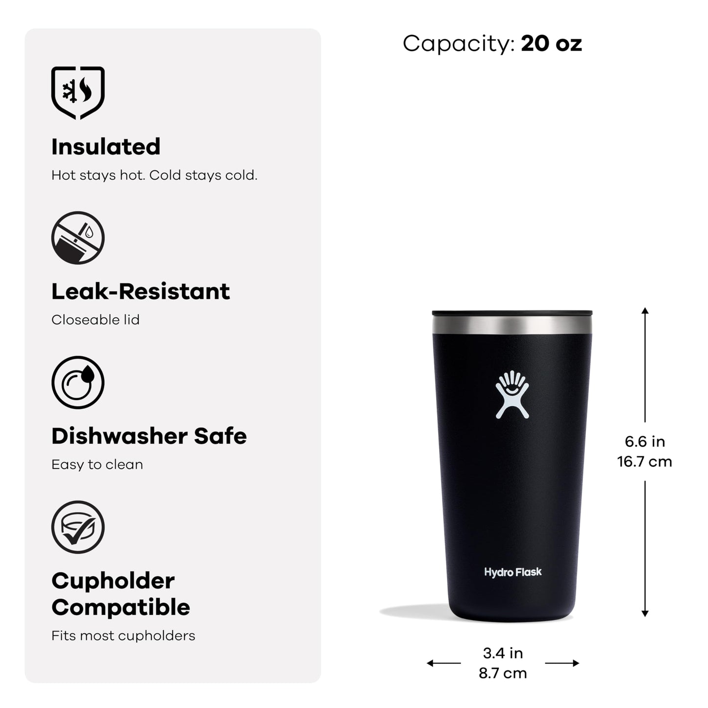 Hydro Flask All Around Tumbler Press-in Lid, Insulated Travel Mug, Stainless Steel Coffee Cup 20 Oz Agave Green