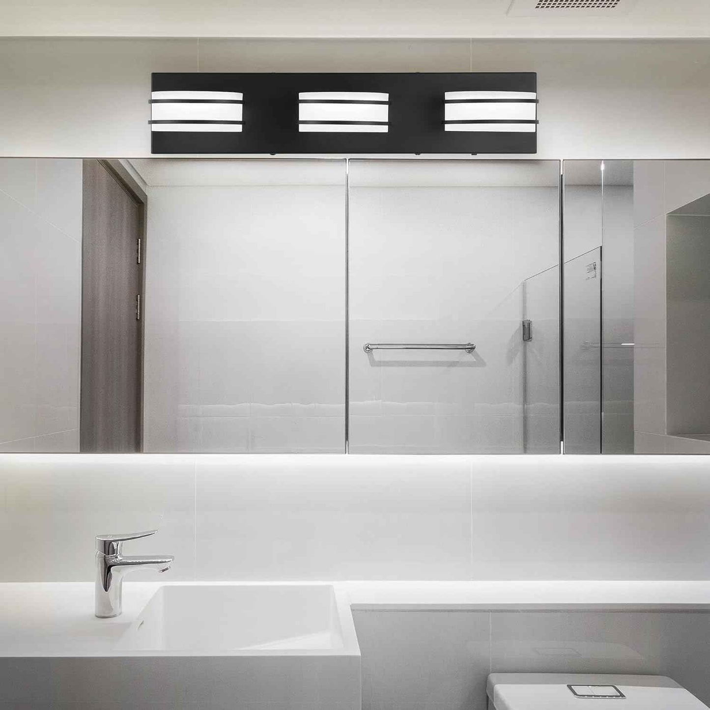 LED Chrome 3-Light Dimmable Bathroom Vanity Light Fixture - Modern Acrylic & Stainless Steel Over Mirror Lighting