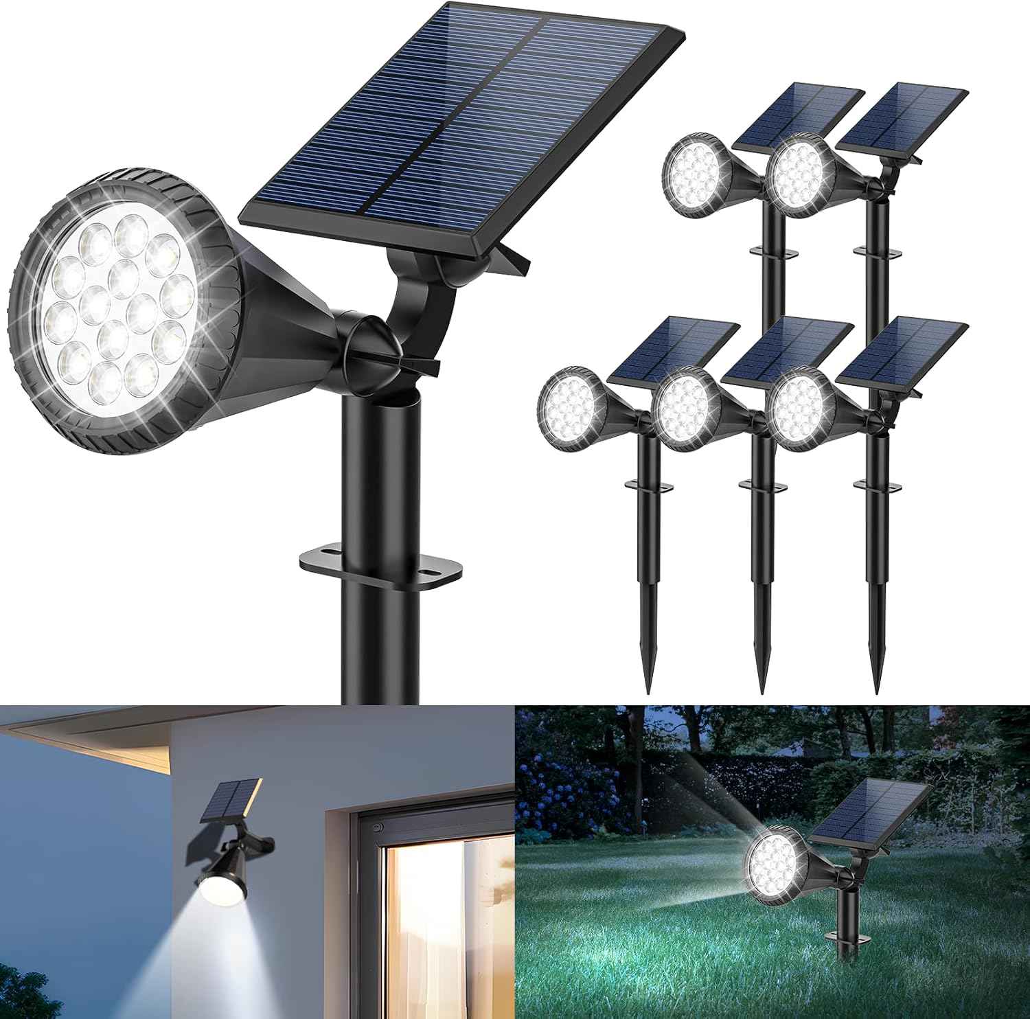 Solar Spot Lights Outdoor - 8 Pack Waterproof Adjustable Landscape Lights for Garden & Pathway