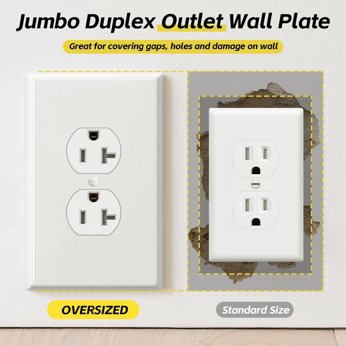 Oversized Duplex Receptacle Outlet Wall Plate 6Pack Jumbo Electrical Outlet Covers Extra Large Switch Plates, Over-Size 1-Gang 5.5" x 3.5", Gloss Finish Dual Receptacle Faceplate, Impact Resistant