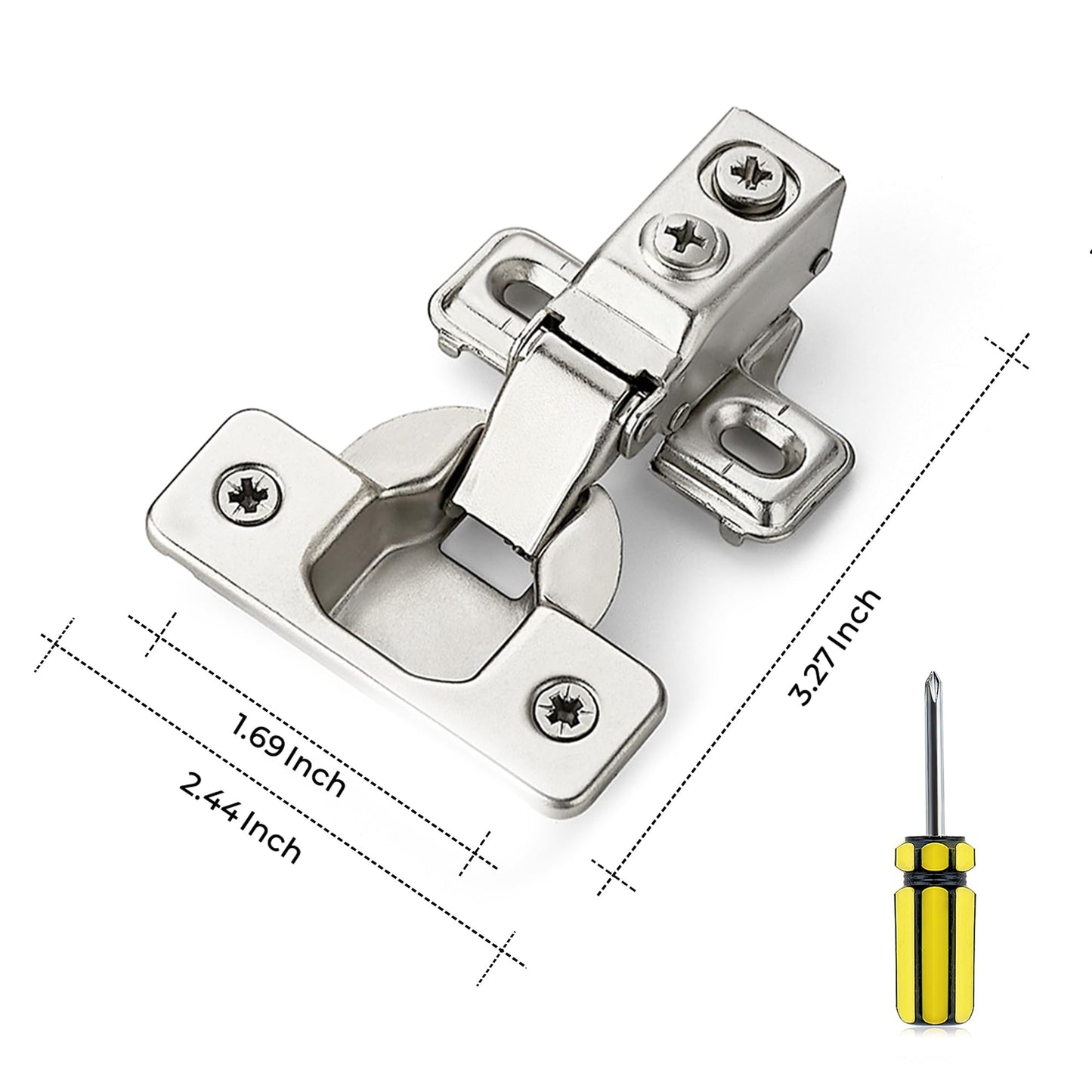 Ravinte 50 Pack 25 Pairs 1/2 Inch Overlay Brushed Nickel Short Arm Kitchen Cabinet Hinges,Soft Close 105 Degree Concealed Hinges with Screwdriver and Mounting Screws Used for Face Frame Door