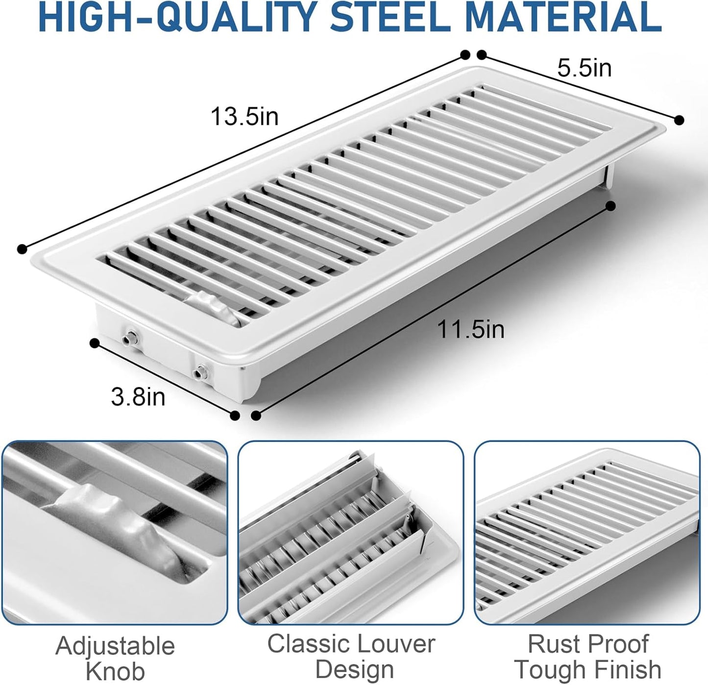 Heavy Duty 4x10 Inch Metal Floor Vents - 6 Pack Rust Proof Air Vent Covers for Home
