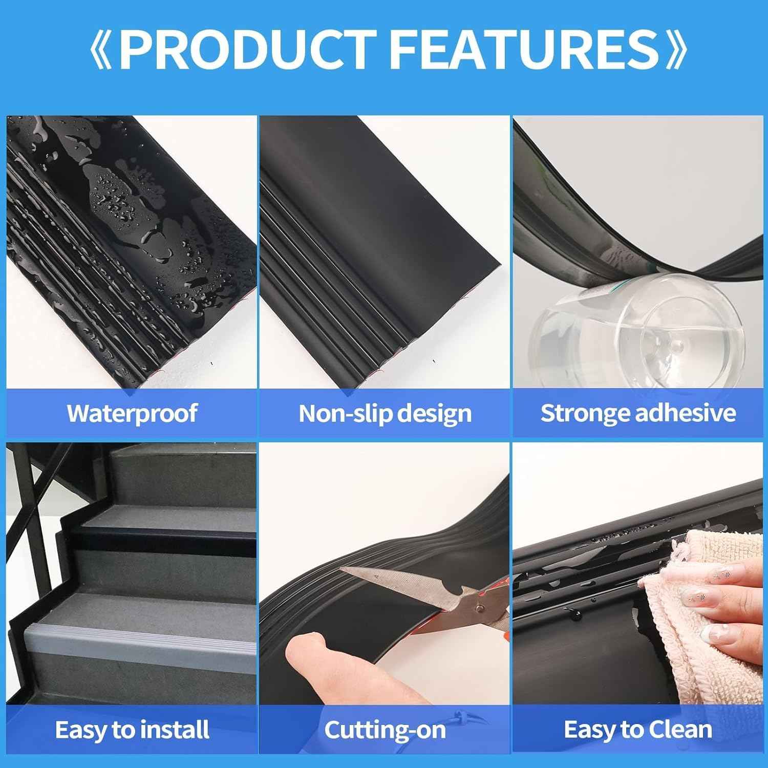 Self-Adhesive Rubber Stair Nosing Trim - 40 FT Black Edge Protector for Indoor & Outdoor Steps
