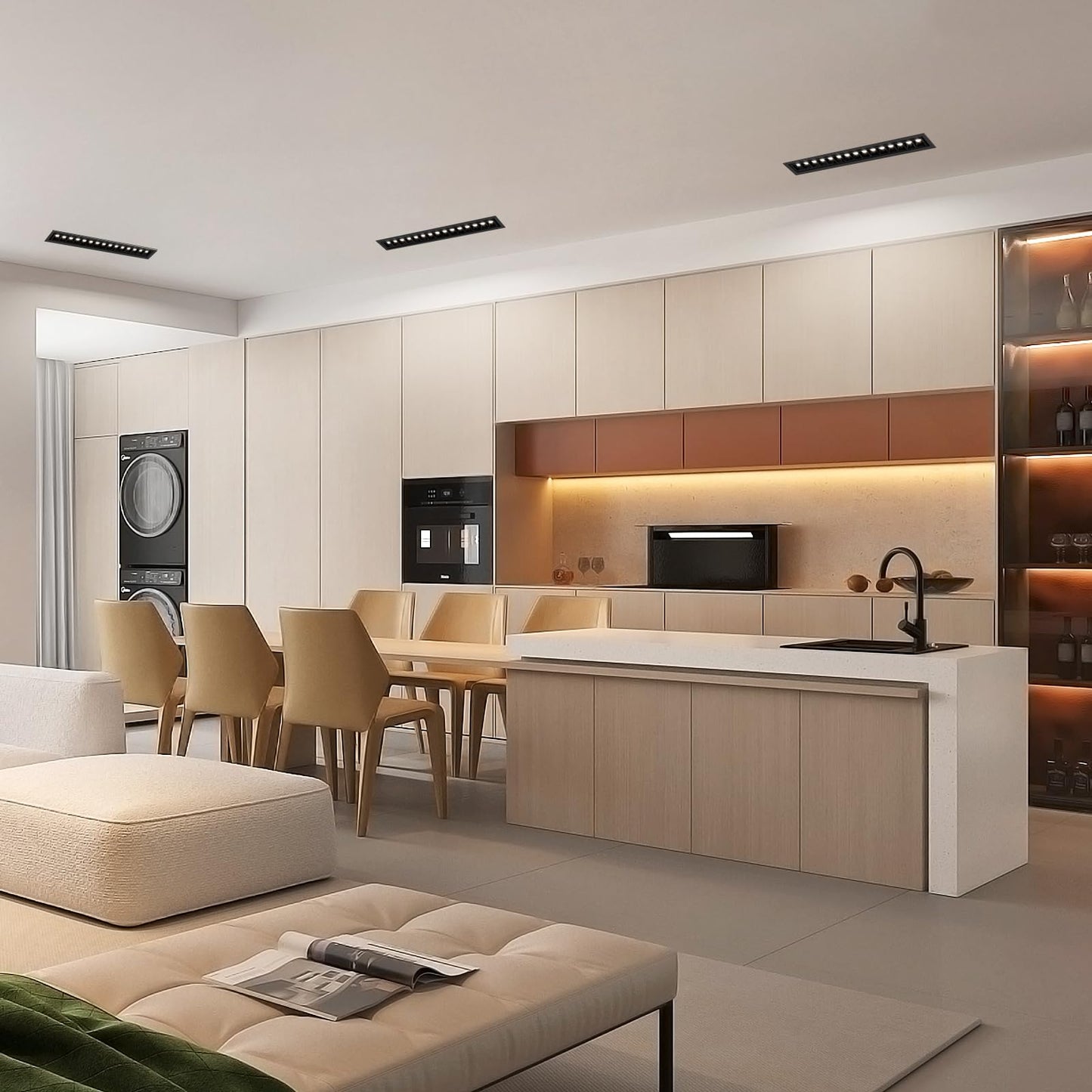 HKKQ 20W Recessed Linear LED Lighting, 3000K 1200LM Spotlightwith Beam Angle Adjustable, Downlight Indoor with TRIAC/ELV/0-10V Dimable ETL Driver in Junction Box (Ra95/36°/Black with Trim)