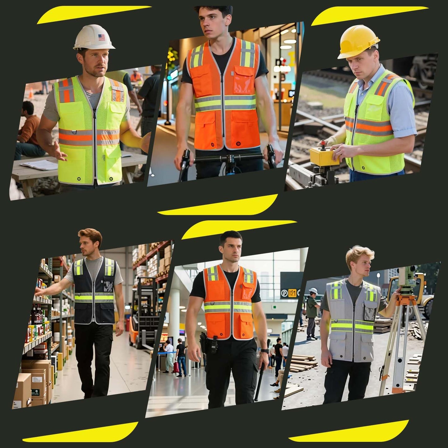 JKSafety Safety Vest for Men Women Hi Vis Relfective Vest with Pockets High Visibility Meet ANSI Standard Grey Color with Extended Yellow Strips (BX330-Grey M)