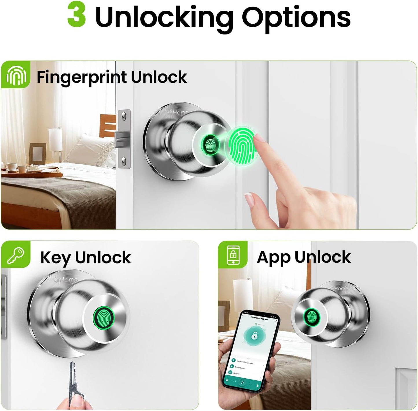 Smart Fingerprint Door Lock with App Control - 3-in-1 Biometric Knob for Home & Office