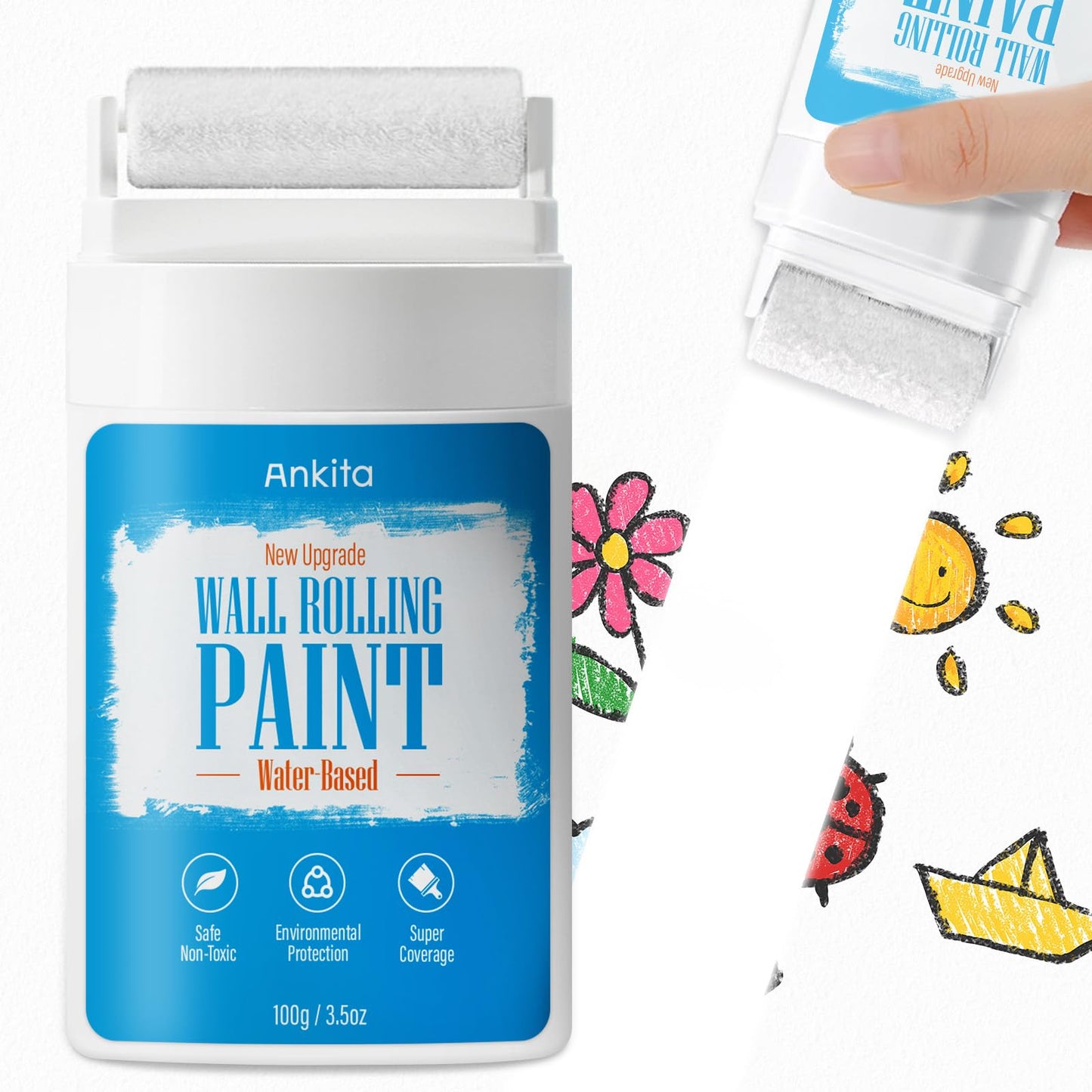 White Paint for Wall, Fast-Drying Wall Paint Touch up for Interior & Exterior wall, Water Based & Low Odor Kit with Roller Brush, for Ceiling, Wood, Metal, Low VOC, 3.5oz