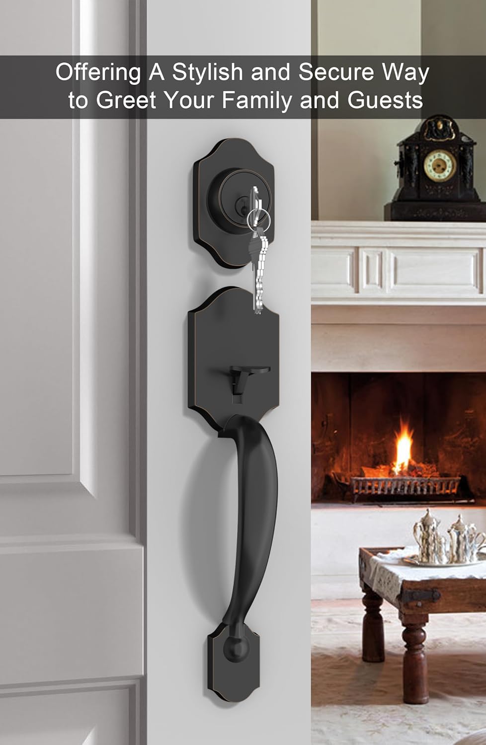 Gold Front Door Handle & Deadbolt Set - Reversible Lever Lock Hardware