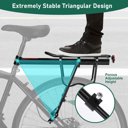 Rear Bike Rack with Basket, 110 LB Capacity Universal Bike Basket Rear, Aluminum Alloy Bike Cargo Rack for Back of Bike with Free Bungee Cord & Waterproof Cover & Installation Tool