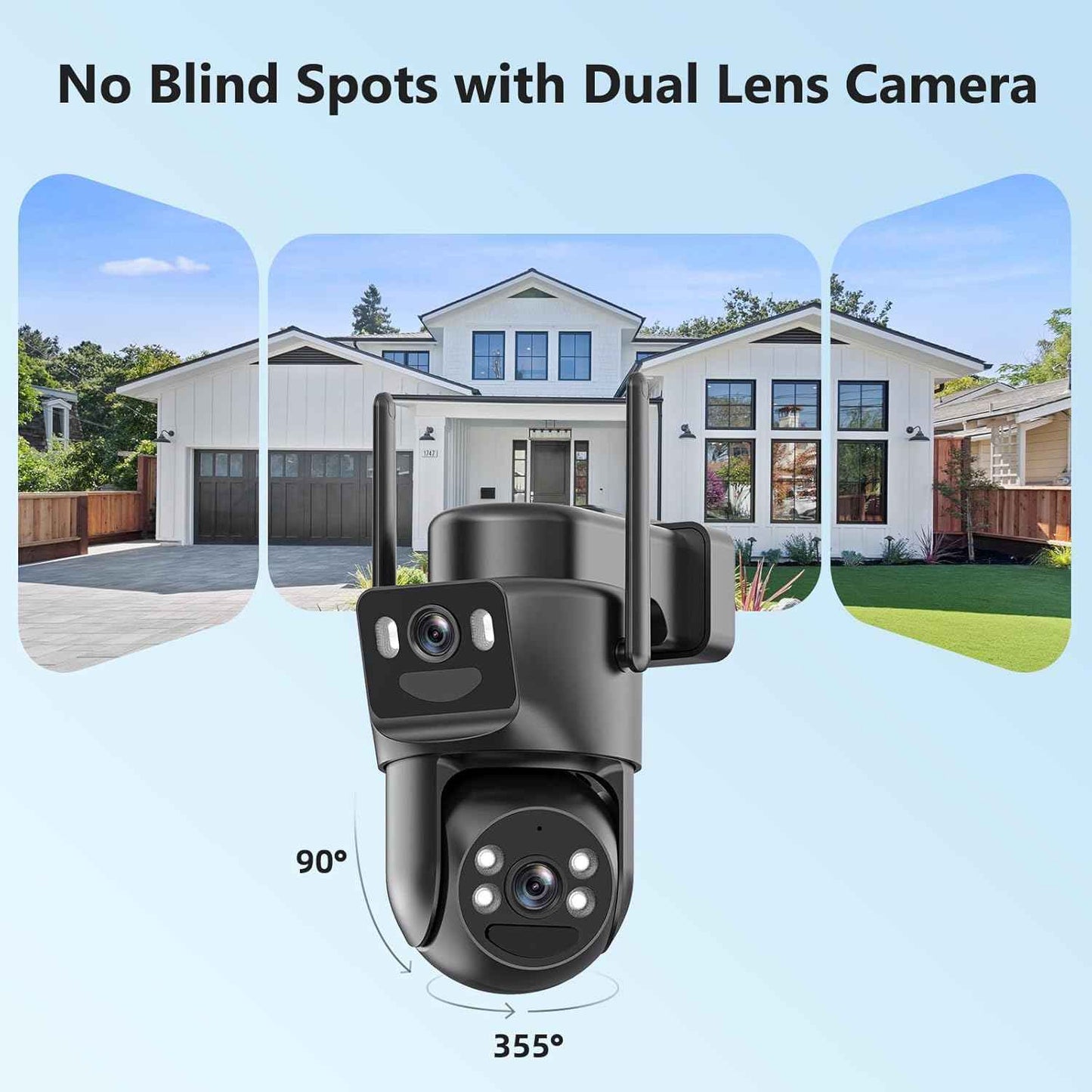 4K Wireless Solar Security Camera - Dual Lens Bullet & 360° PTZ, Color Night Vision, Battery Powered