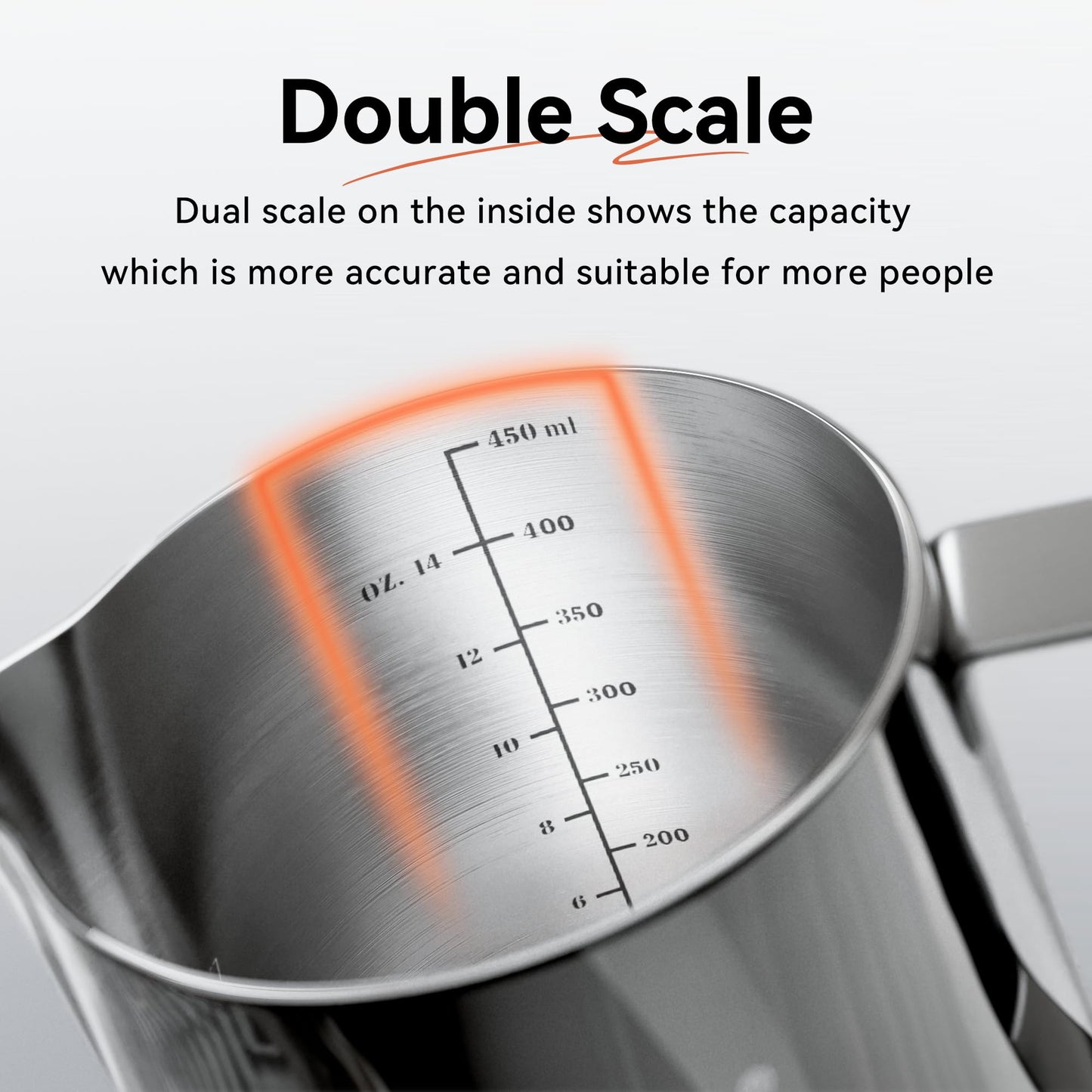 HiBREW Latte Art Pitche 15oz, Stainless Steel Milk Frothing Pitcher Steamed Espresso Cup Barista Pitcher (15oz/450ml)