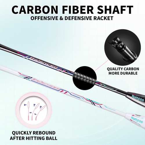 KUMPOO Badminton Racket Professional, Badminton Carbon Fiber Racket Set with Cover and Replacement Grip, 4U Pro Racquet Lightweight for Bgeinners Outdoor Games, Trainning, Exercise, White