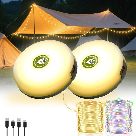 Camping String Lights 2-Pack - 32.8FT Waterproof LED Lanterns with 8 Modes for Tent & Outdoor Use