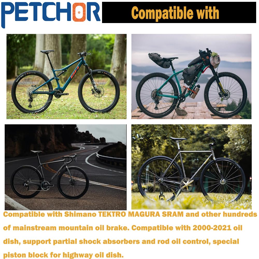PETCHOR Brake Bleed Kit, Mountain Bike Oil Mineral Brake Change Kit, Hydraulic Disc Brake Bleed Kit Tool, for Shimano TEKTRO MAGURA SRAM MTB Mountain Bike Brake Repair Tools