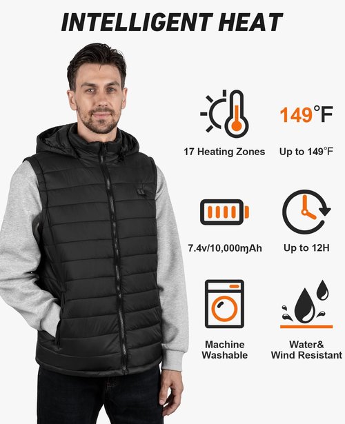 GISAEV Heated Vest for Men with 10,000ɱAh Βāttery Pack Included, Lightweight Winter Outdoor Men's Heating Vest (X-Large)