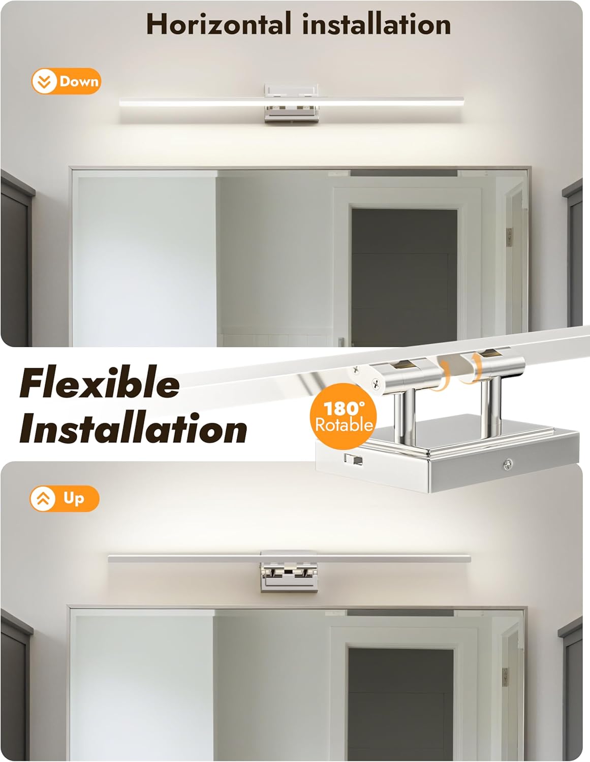 NIORSUN 24-Inch Dimmable LED Bathroom Vanity Light Fixture - Modern Black Over Mirror Lighting, 5CCT, ETL Certified