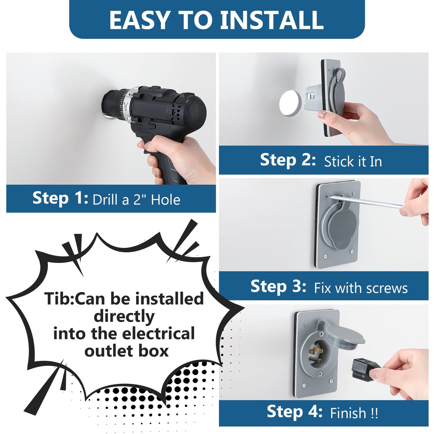 1 Pack 15 AMP Straight Blade Flanged Male Power Inlet Receptacle, 15 A, 125V NEMA 5-15P Integrated Nylon Faceplate Body and Rubber Waterproof Cover Electrical Outlet for Home/car/Boat/RV Inlet (Grey)