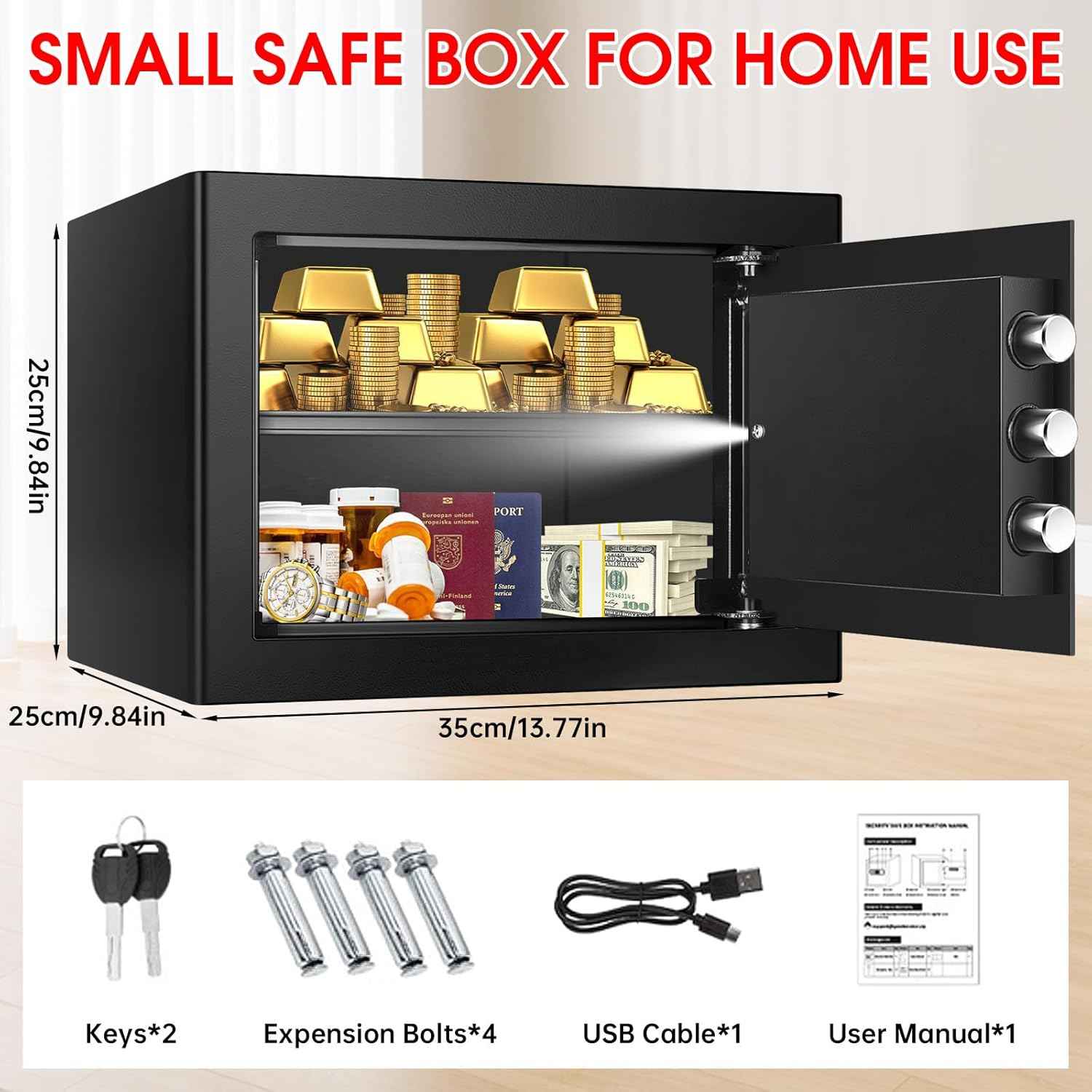 Small Home Safe 1.2 Cubic Feet - Anti-Theft Steel Security Box with Combination Lock & Alarm