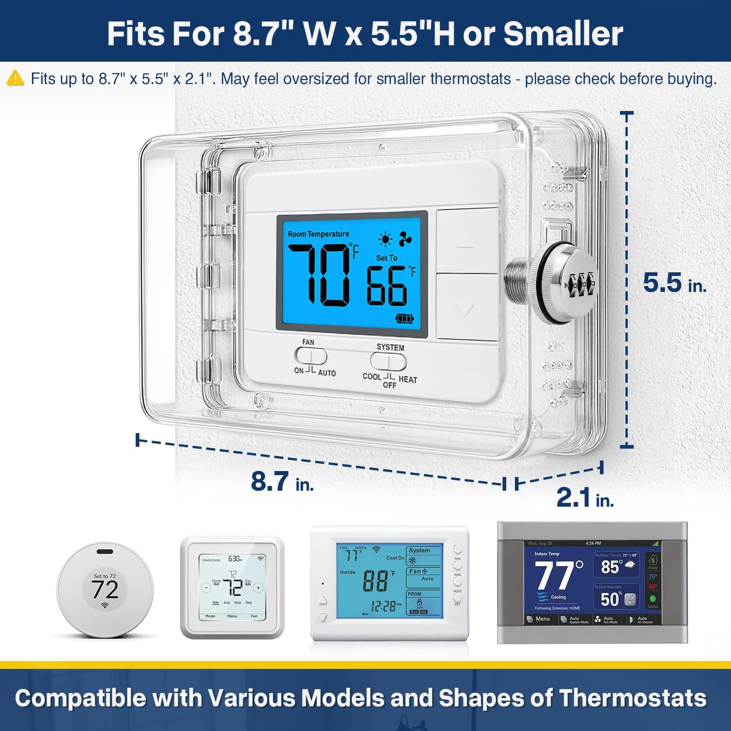 Pihode Thermostat Lock Box with Combination Lock, Universal Keyless Large Space Thermostat Cover, Fits 8.7" × 5.5" or Smaller Thermostats & Sprinkler Controllers, Sprinkler Controller Guard