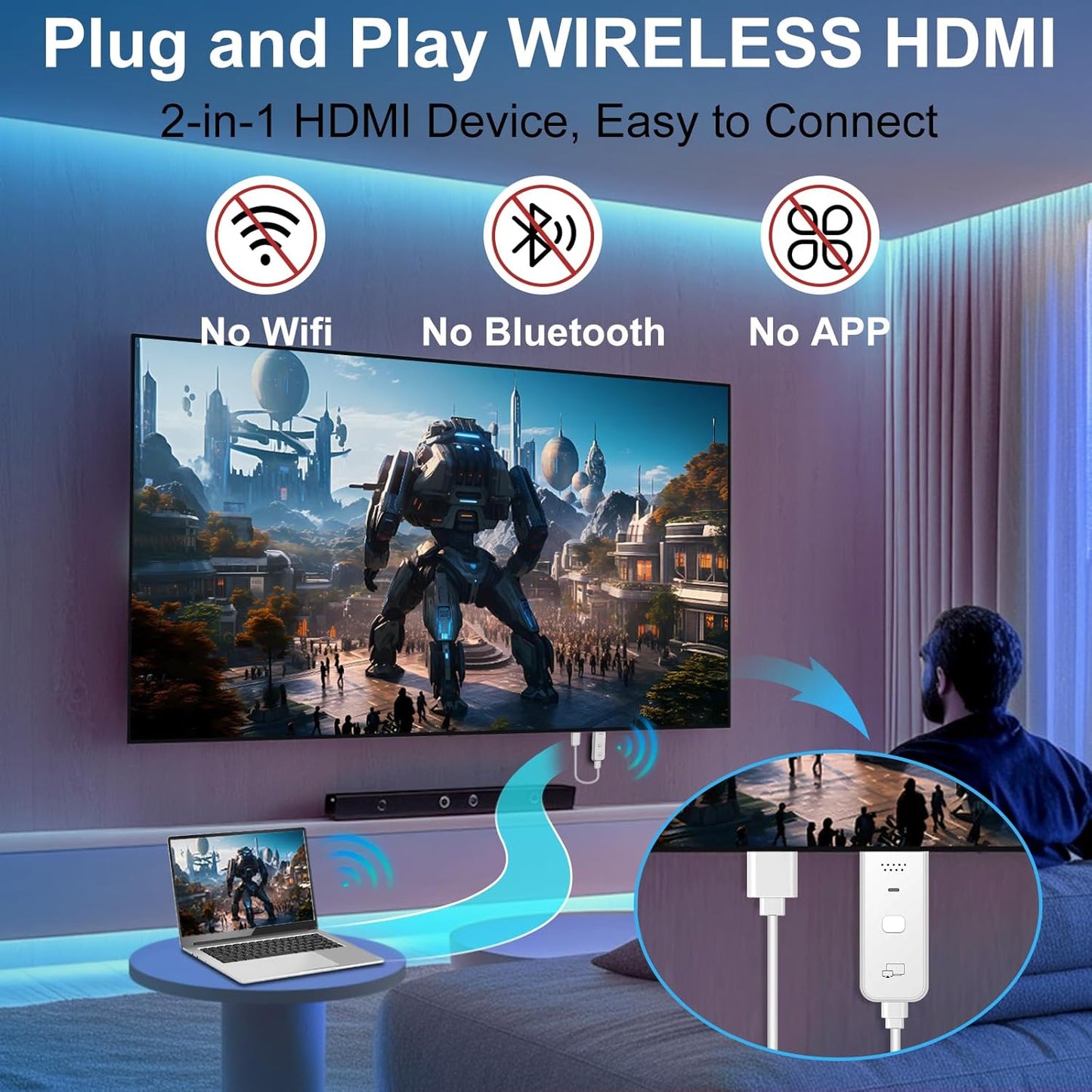 Wireless HDMI Display Dongle Adapter 2025 - 1080P Plug & Play Receiver for TV/Monitor/Projector