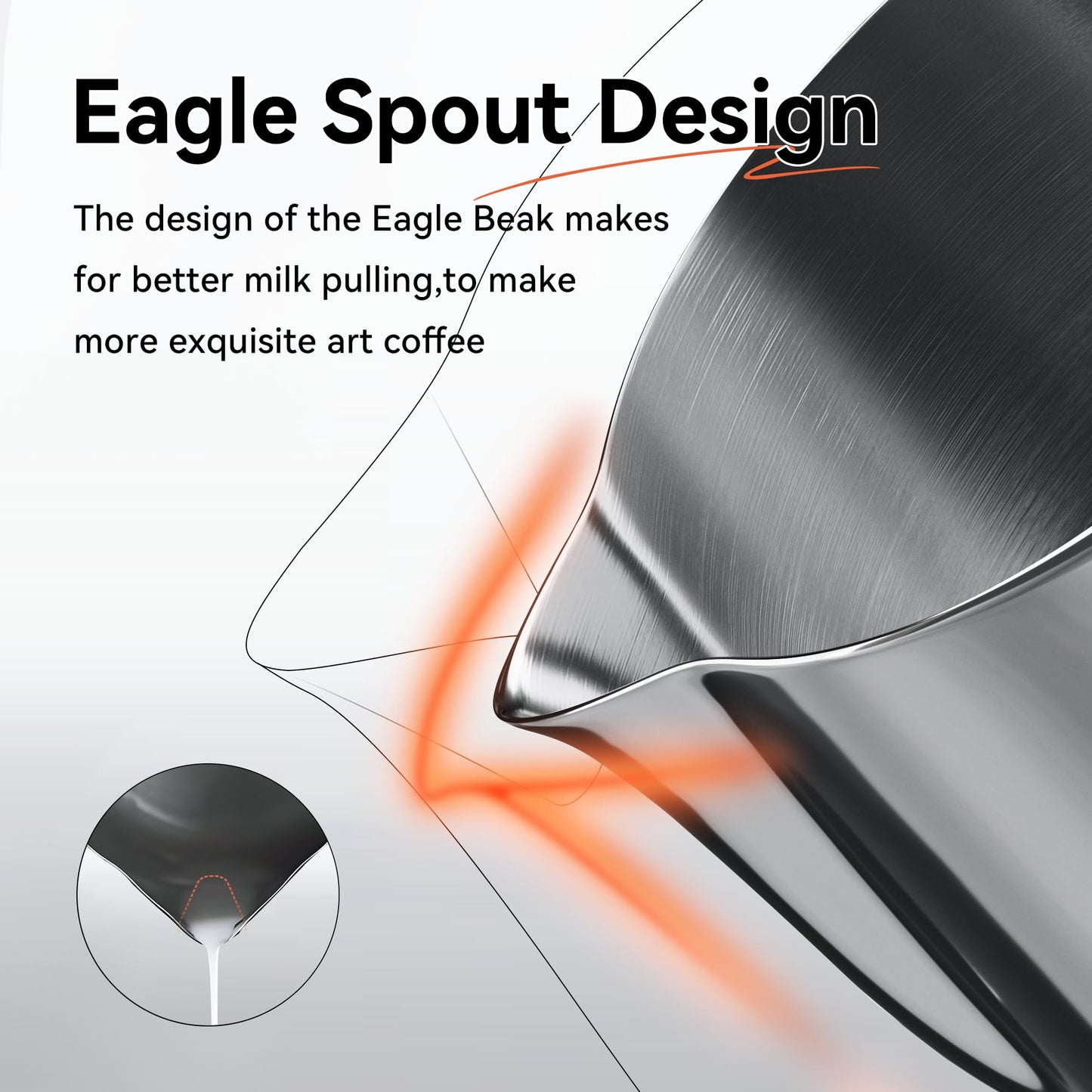 HiBREW Latte Art Pitche 15oz, Stainless Steel Milk Frothing Pitcher Steamed Espresso Cup Barista Pitcher (15oz/450ml)