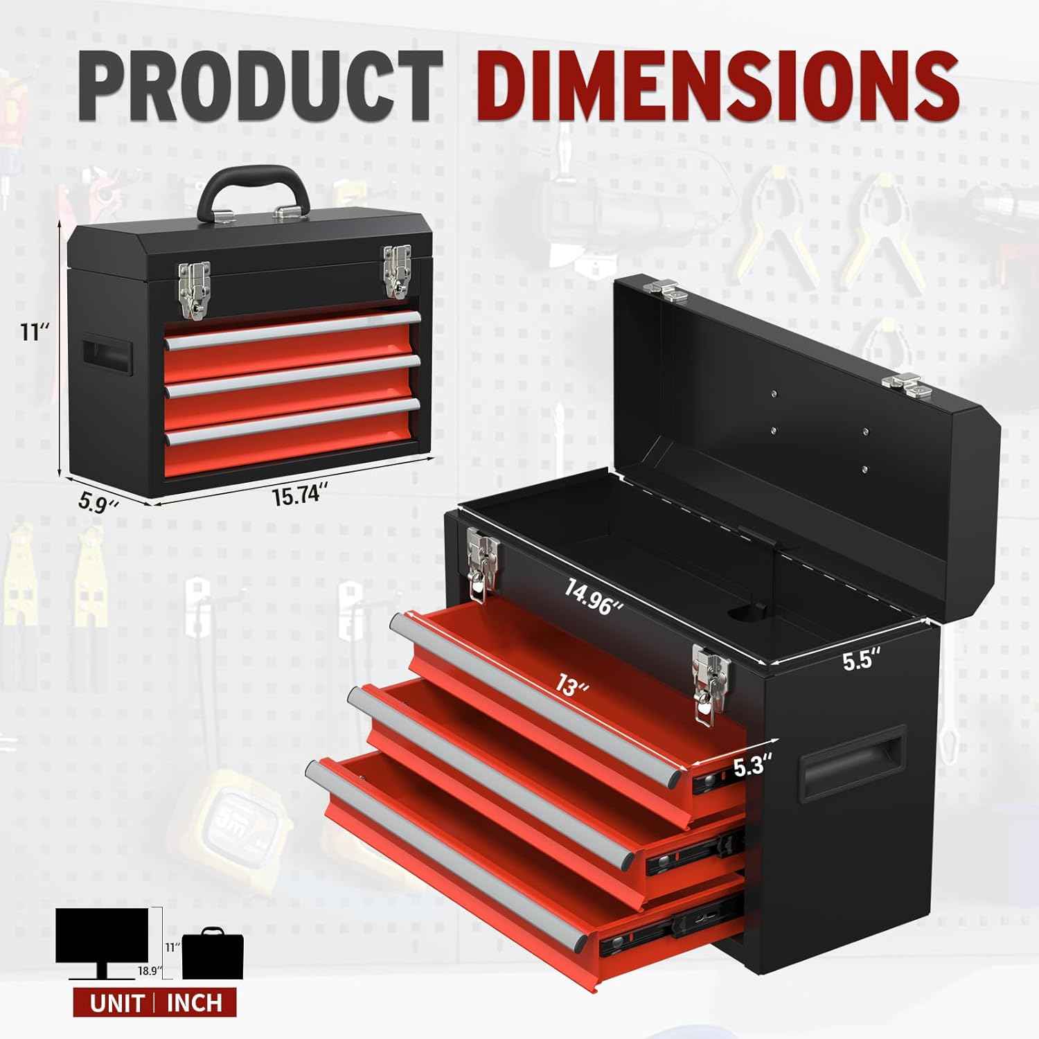 Portable Pink 3-Drawer Steel Tool Box with Locking System for Tool Storage