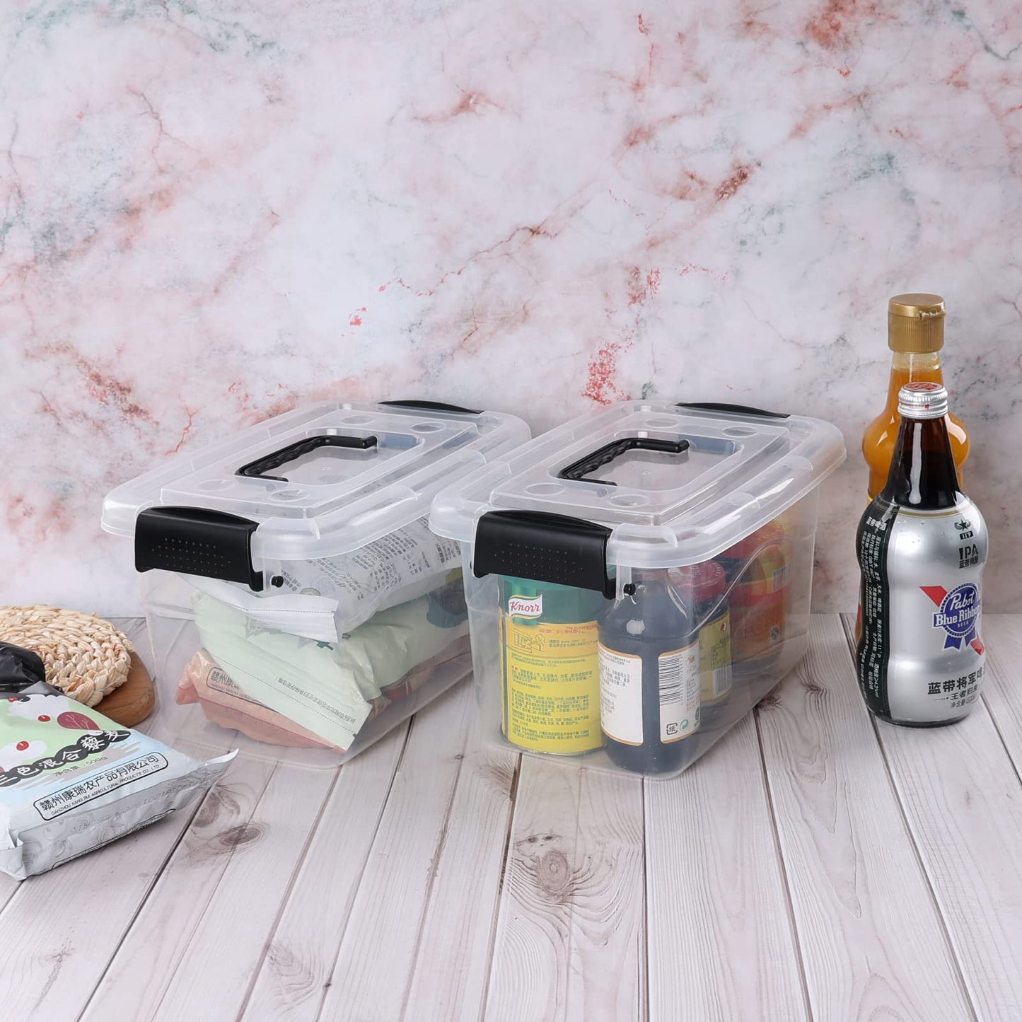 Hespama 6 Packs 6 Quart Lidded Storage Bin, Small Latch Container Box