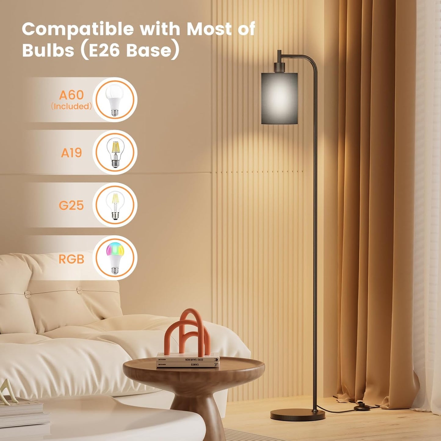 Dimmable Floor Lamp with Linen Shade & Remote Control - Modern 9W LED Standing Lamp for Living Room, Bedroom, Office