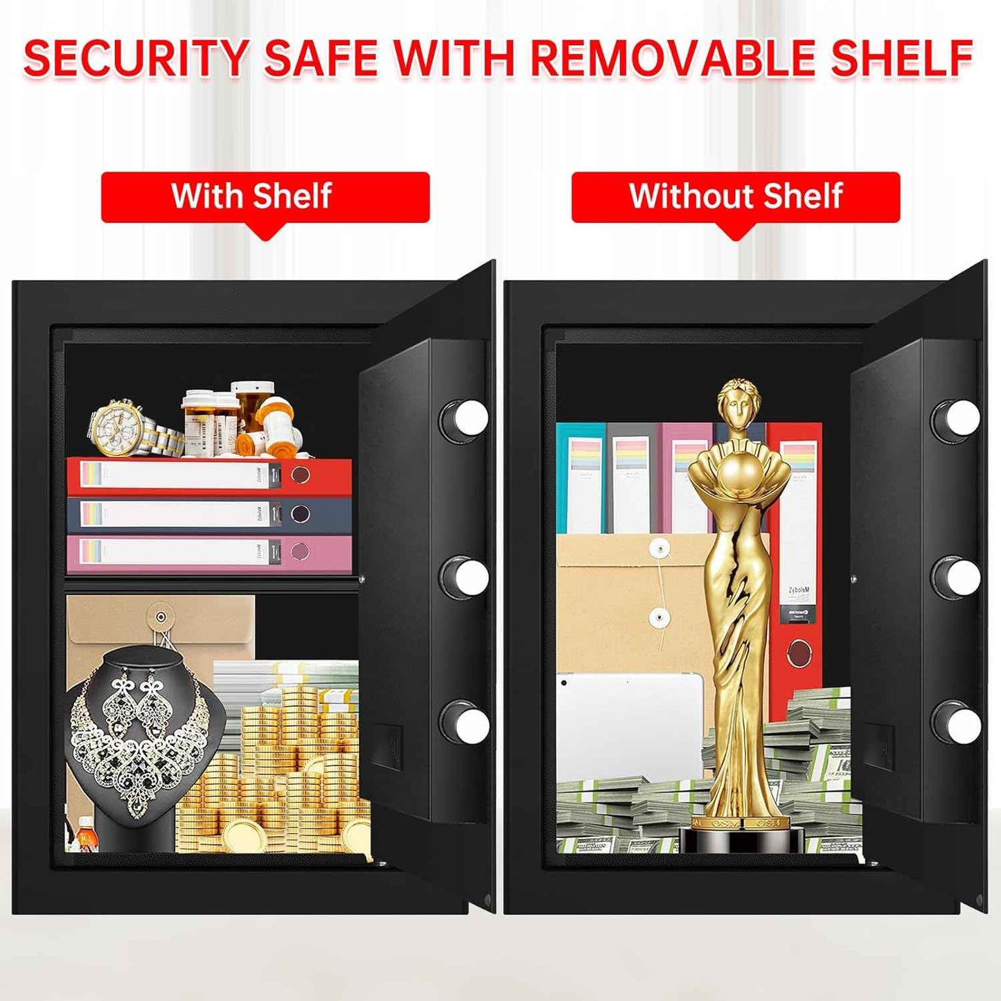 Small Home Safe 1.2 Cubic Feet - Anti-Theft Steel Security Box with Combination Lock & Alarm